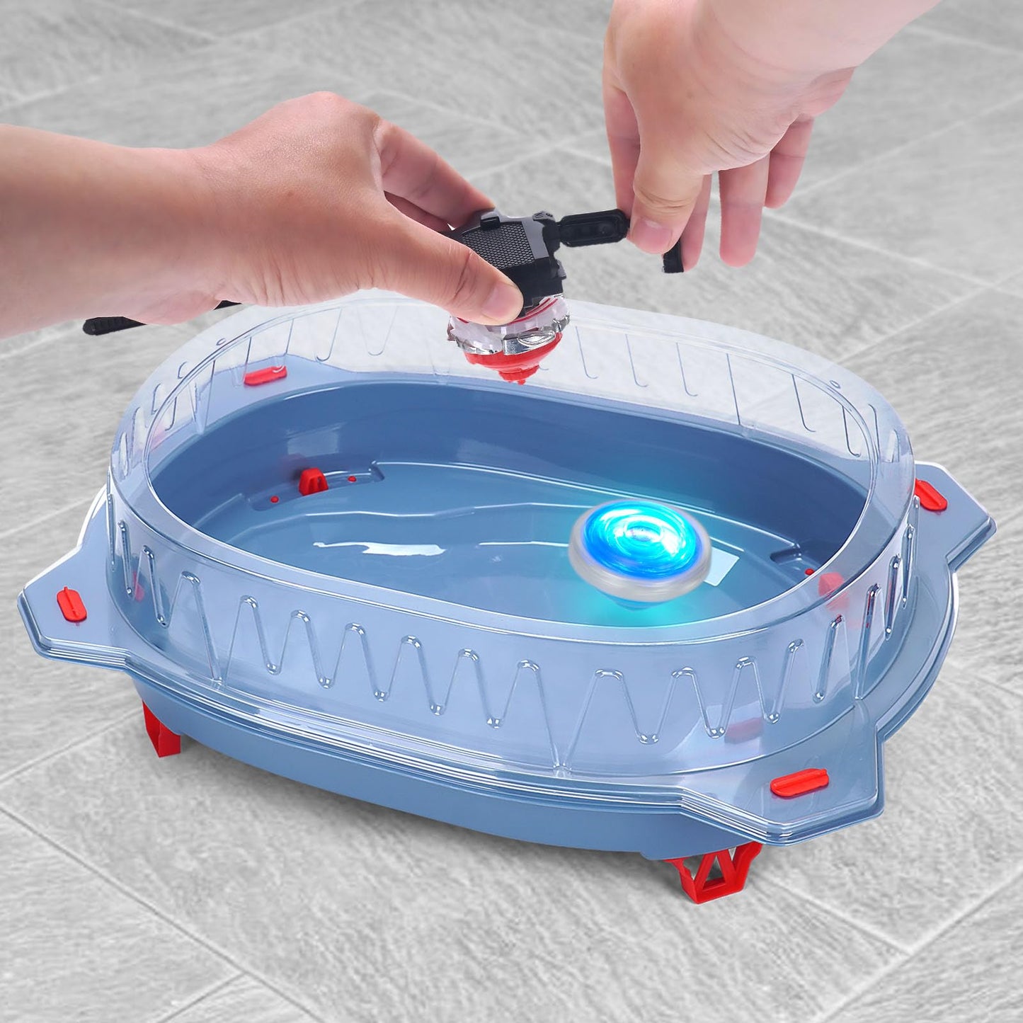 BUPASAK Light Ignite Spinning Tops Battle Set, with Stadium, 6 Light Ignite Spinning Tops, and 2 Launchers, Toys for 6 Year Old Boys & Girls & Up (Amazon Exclusive)