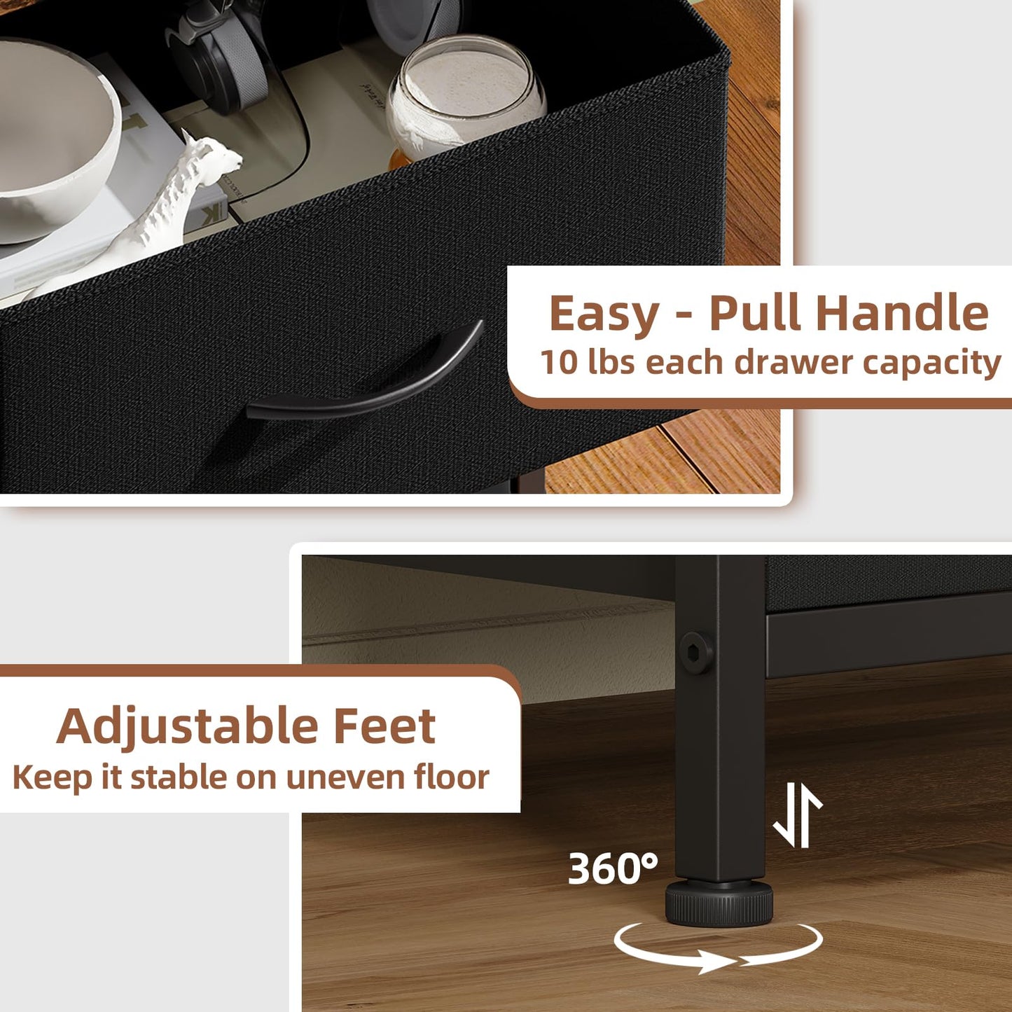 Somdot Nightstand, 3 Drawer Dresser for Bedroom, Bedside Table Night Stand End Table with Fabric Bins for Bedroom Closet Dorm, Black