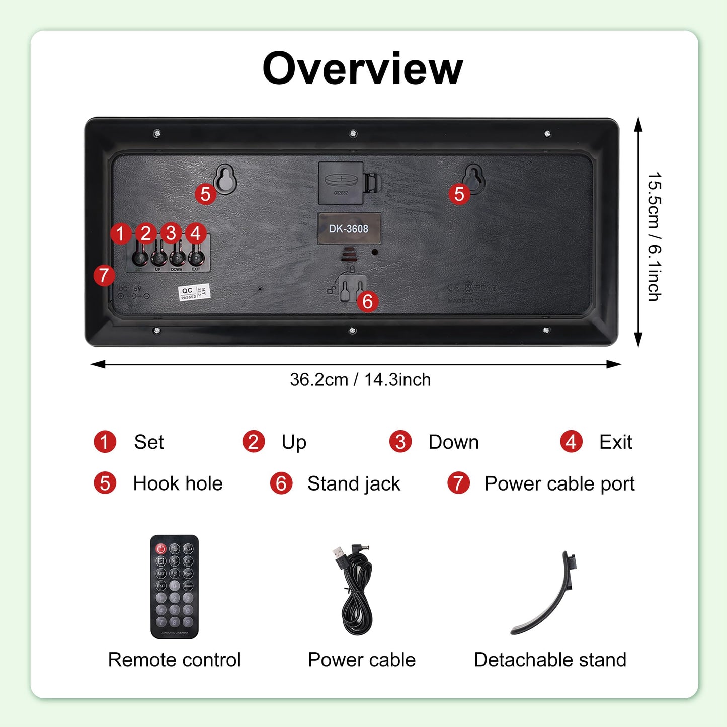 Lafocuse Large Digital Wall Clock 15.5 Inch LED Display, Red Digital Clock Powered by Cord with Remote Control, 2 Alarms, Date, Week, Temperature, Modern Electronic Clock for Living Room Bedroom