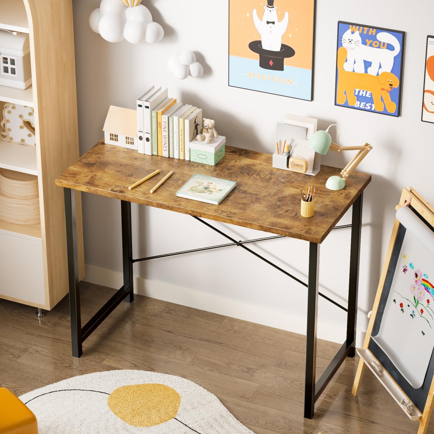 Sweetcrispy 47 Inch Computer Office Desk for Small Spaces, Writing Gaming Work Desk Modern Study Table with X-Shaped Reinforcement for Home Bedroom, Brown