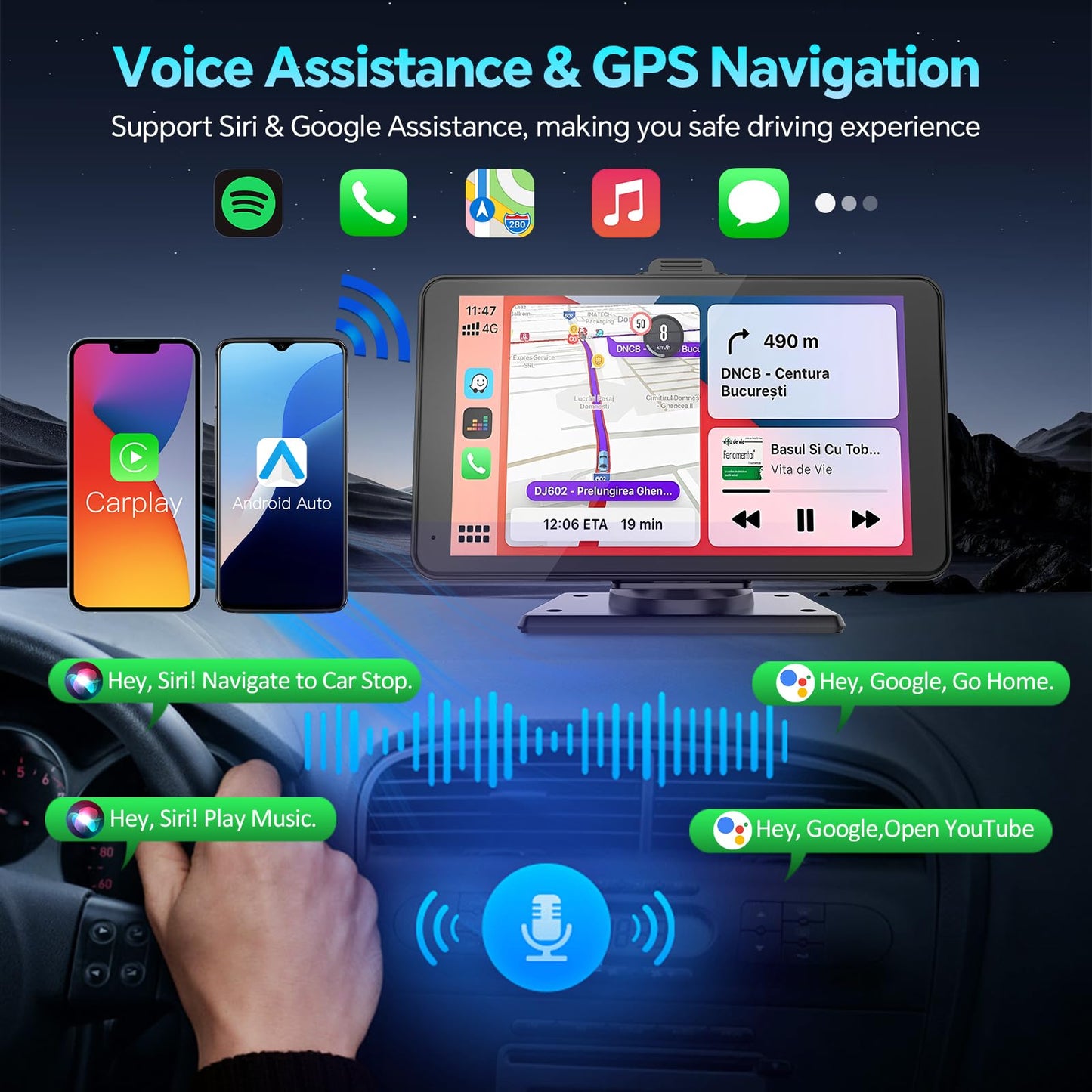 Car Play, Wireless Car Stereo for Apple Carplay, 7"HD Portable Touchscreen Android Auto Carplay Screen for Cars,Audio Receiver/Car Radio with Bluetooth,FM,AUX,Voice Control,Live Navigation,Mirror Link