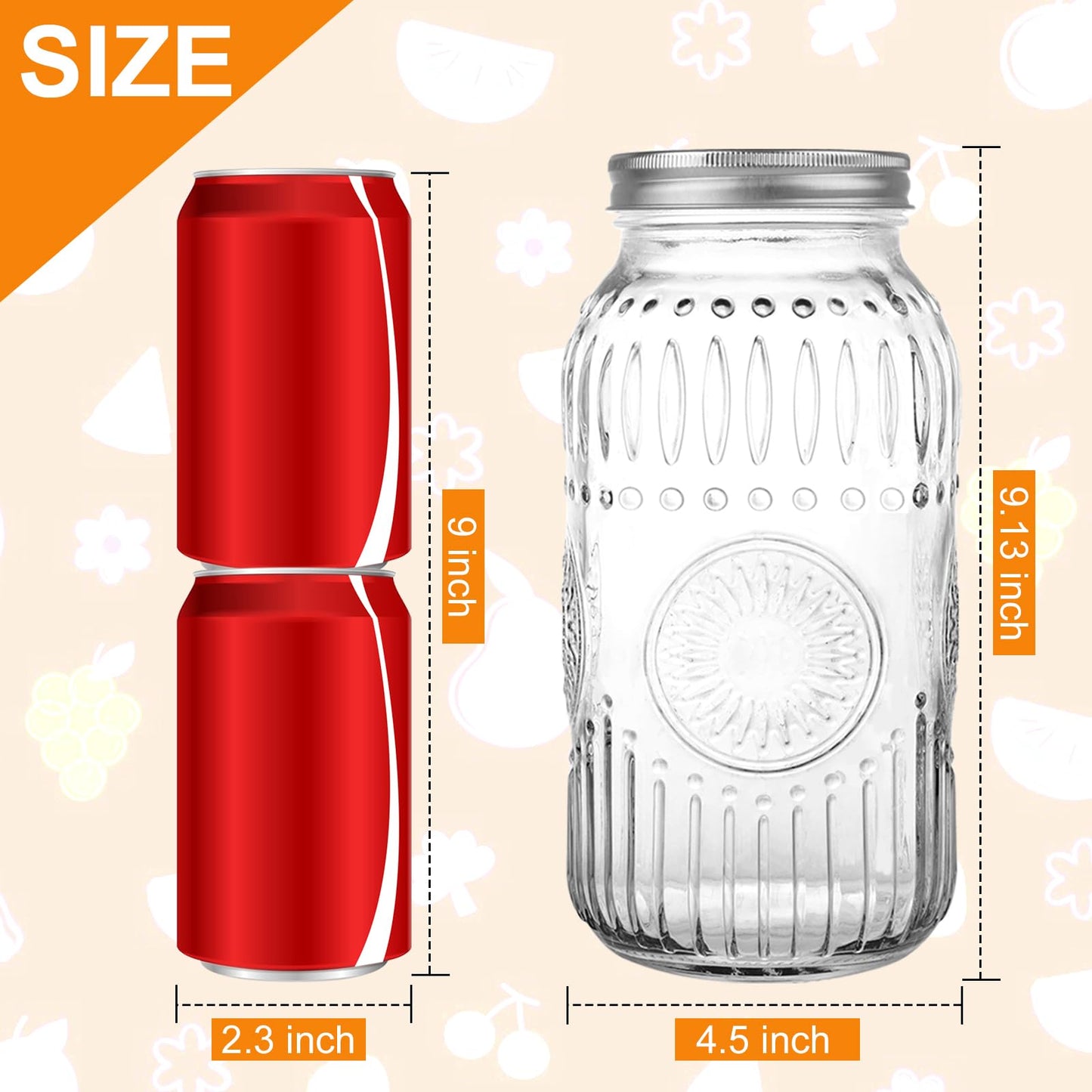 HINGWAH Wide Mouth Mason Jars 64 oz, 3 Pack Large Half Gallon Mason Jars with Airtight Lids and Bands, Clear Glass Canning Jars for Preserving, Pickling, Canning, Meal Prep & DIY Crafts (Sunflower)