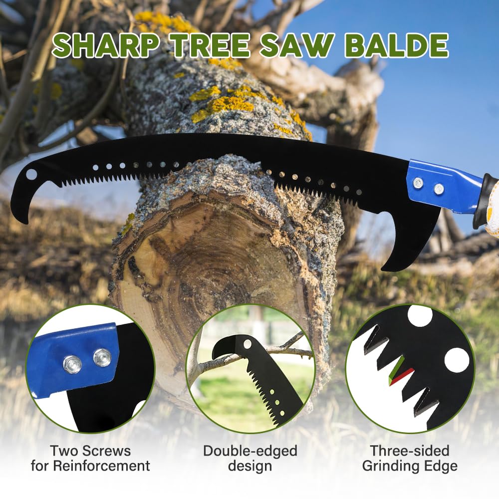 OUDUCK 14FT Pole Saw for Tree Trimming, Manual Pole Saw Extendable Tree Pruner with Sharp Saw Blade, Tree Branch Pruner Garden Tools