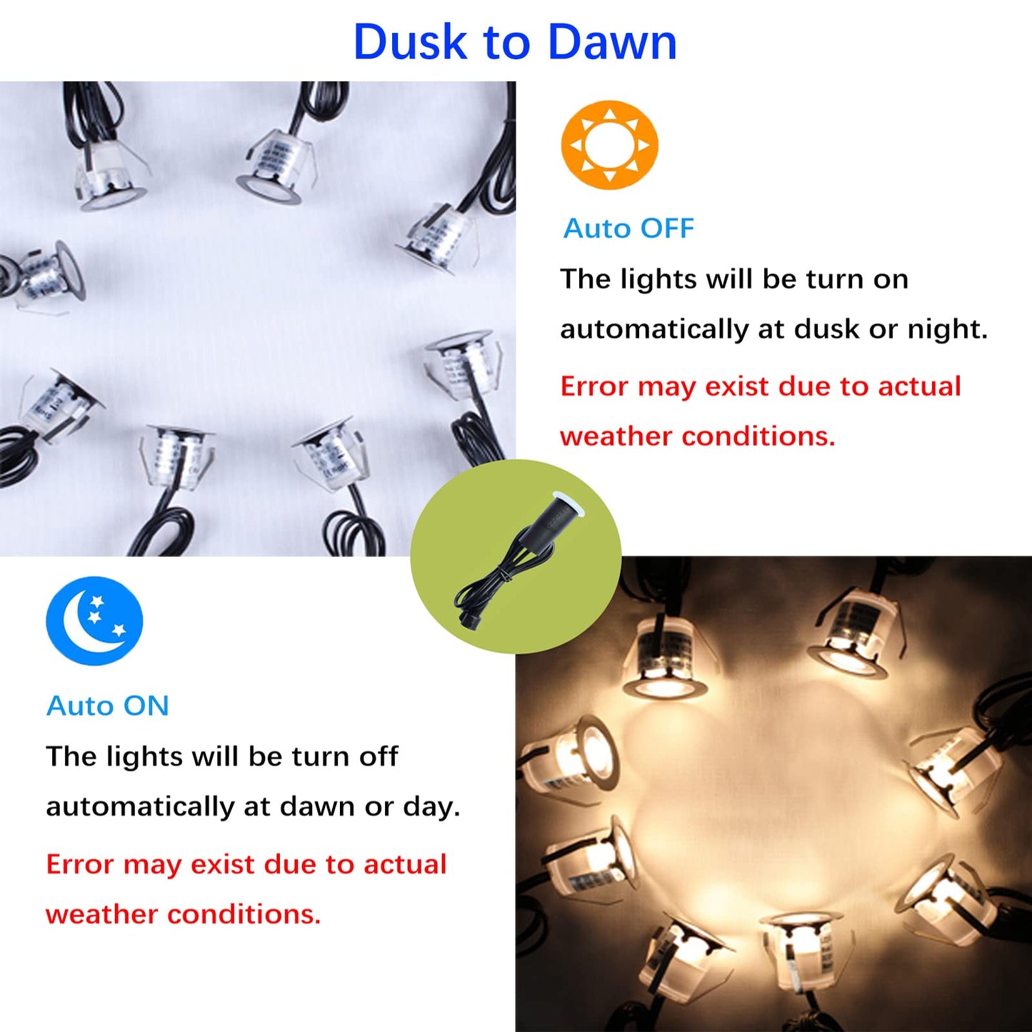 CISLAN LED Outdoor Deck Lights with Photocell, Warm White Φ30mm Low Voltage 12V DC IP67 Waterproof, Electric Wired Recessed Round Up Landscape Lighting for Outside Stair Step Riser, 8 Pack Black