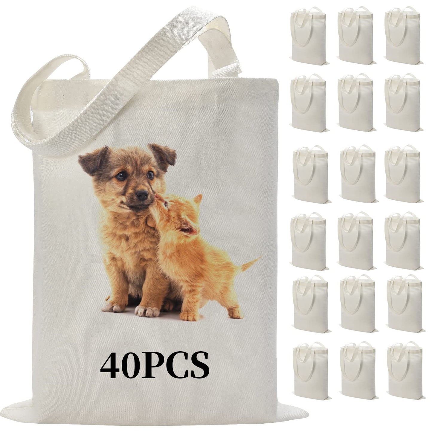 40 Pieces Sublimation Tote Bags Blank Canvas Tote Bags Screen Printing Reusable Washable Polyester Grocery Bags for Decorating and DIY Crafting White