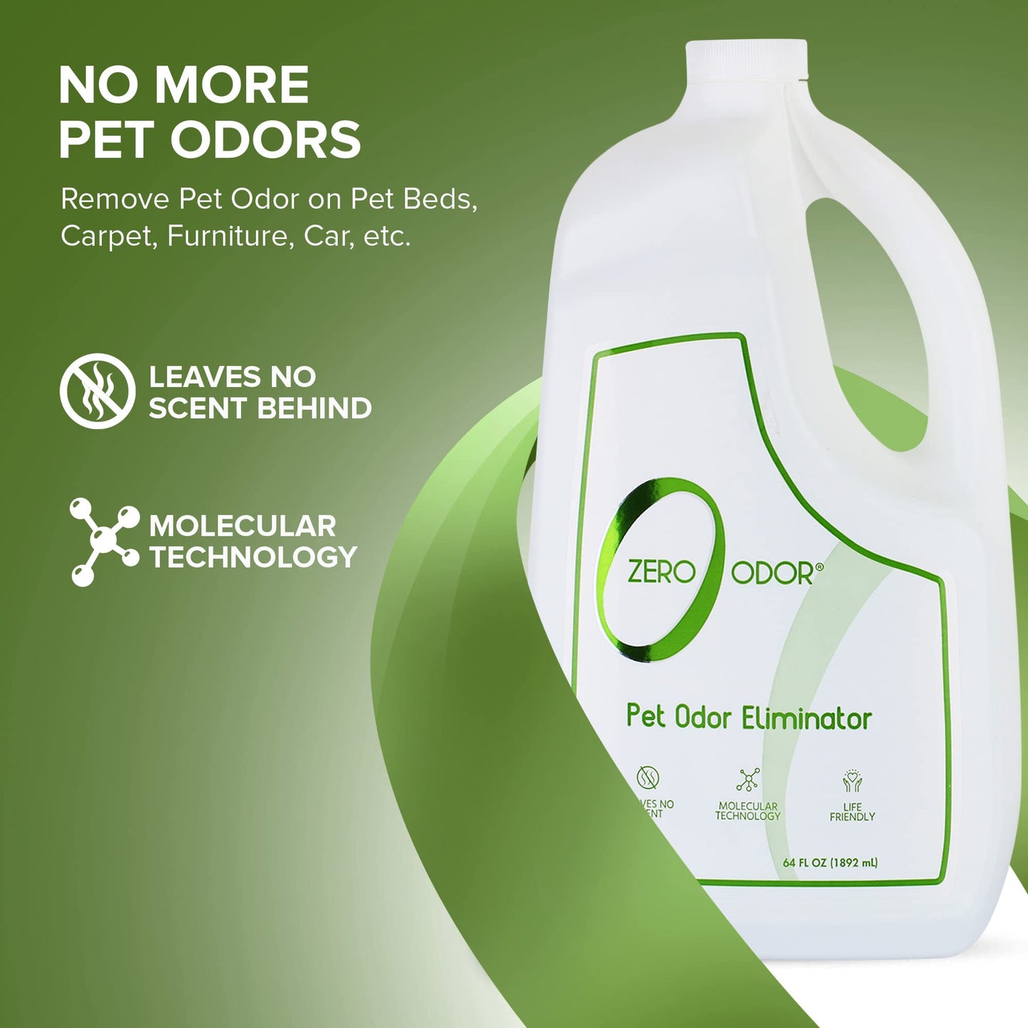 Zero Odor - Pet Odor Eliminator - Air & Surface Odors – Patented Molecular Technology Best For Carpet, Furniture, Pet Bed - Smell Great Again, 64oz Refill