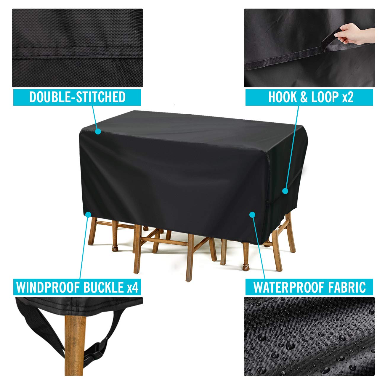 Velway Patio Furniture Cover Waterproof Outdoor Super Windproof, 67"Lx37"Wx28"H with Seal Tape at Seams, UV Resistant Patio Table and Chair Cover with Side Adjustable Straps, 4 Windproof Buckle Straps