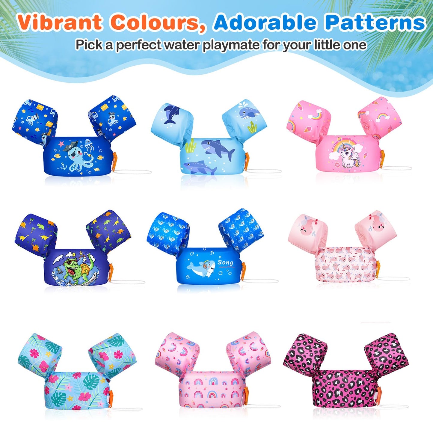 MoKo Swim Arm Band for Kids 20-30-40-50lbs, Clearance Toddler Swim Vest Cute Cartoon Swimming Wings Pool Floats Sleeve Children Water Sports Learning Swim Training Equipment, Dark Blue Octopus