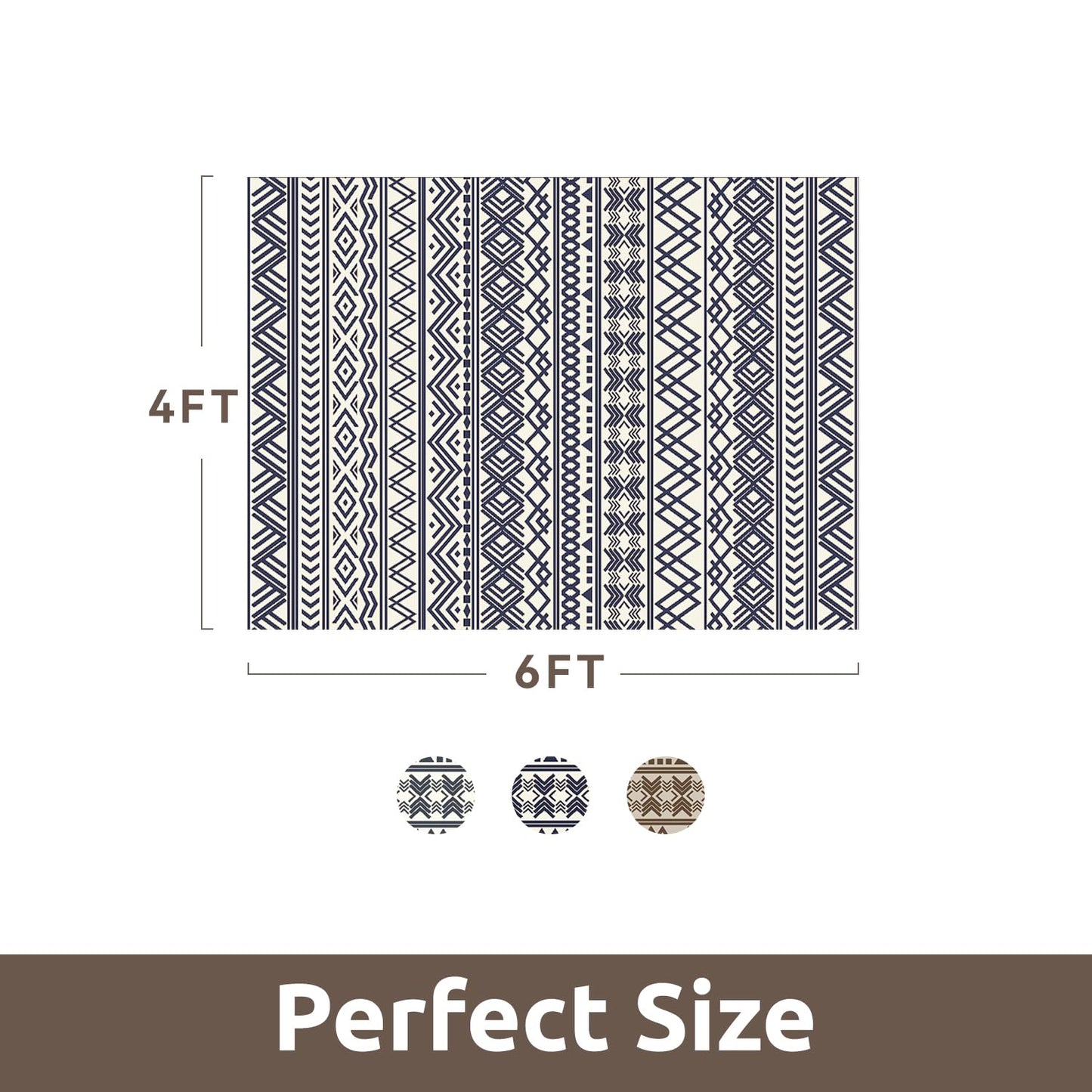 4x6 Outdoor Rug Braided Indoor Outdoor Rugs Carpet Non Slip Outdoor Patio Rug with Rubber Particles Backing, Boho Outdoor Area Rug for Patio Deck Front Porch Balcony Backyard Living Room, Navy