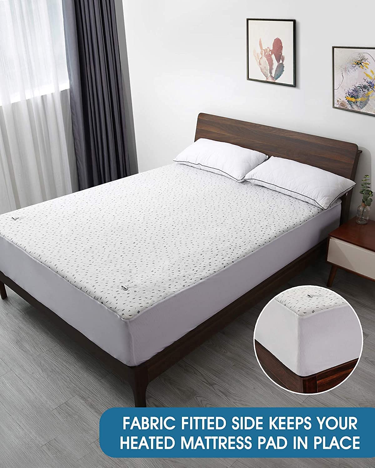 Electric Heated Mattress Pad, 60" x 80" Queen Size Underblanket with Dual Controllers, 4 Heating Levels & 10H Auto Off, 15" Deep Pocket, Machine Washable