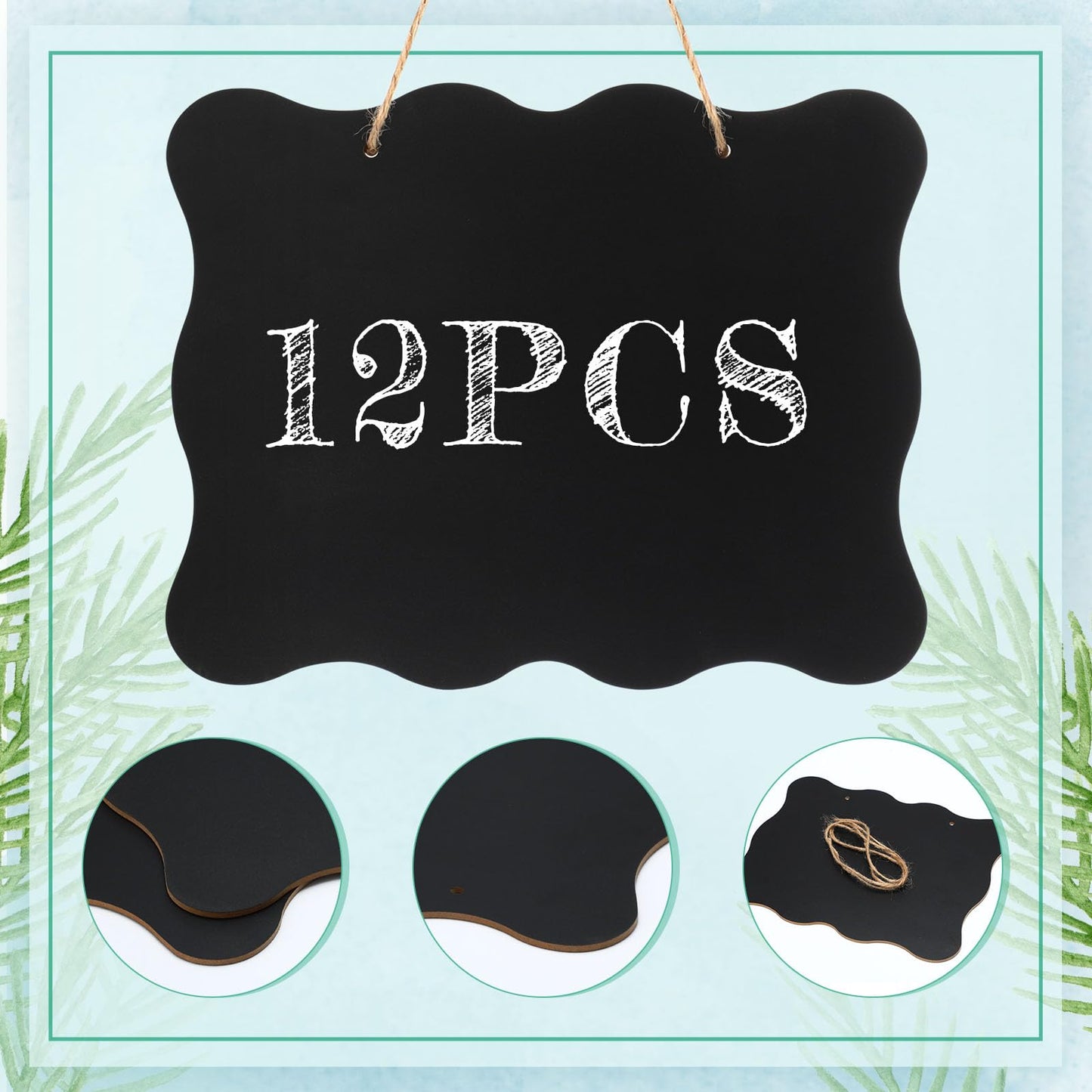 Qilery 12 Pieces 8 x 10 Inch Double Sided Hanging Chalkboard Signs Bulk Hanging Signs Message Board Wooden Chalk Board Sign Board Black Chalkboard for Home Kitchen Store Wedding Party Decorations