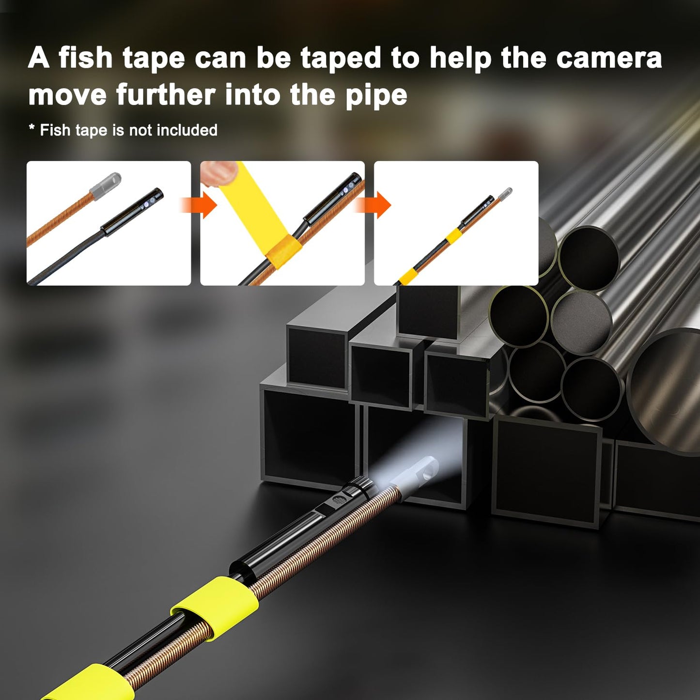 50FT Triple Lens Sewer Inspection Camera, 5" IPS Screen Industrial Borescope, 1080P HD Endoscope With Light, IP67 Drain Pipe Snake, Split Screen, 32G Storage Card, Carrying Case