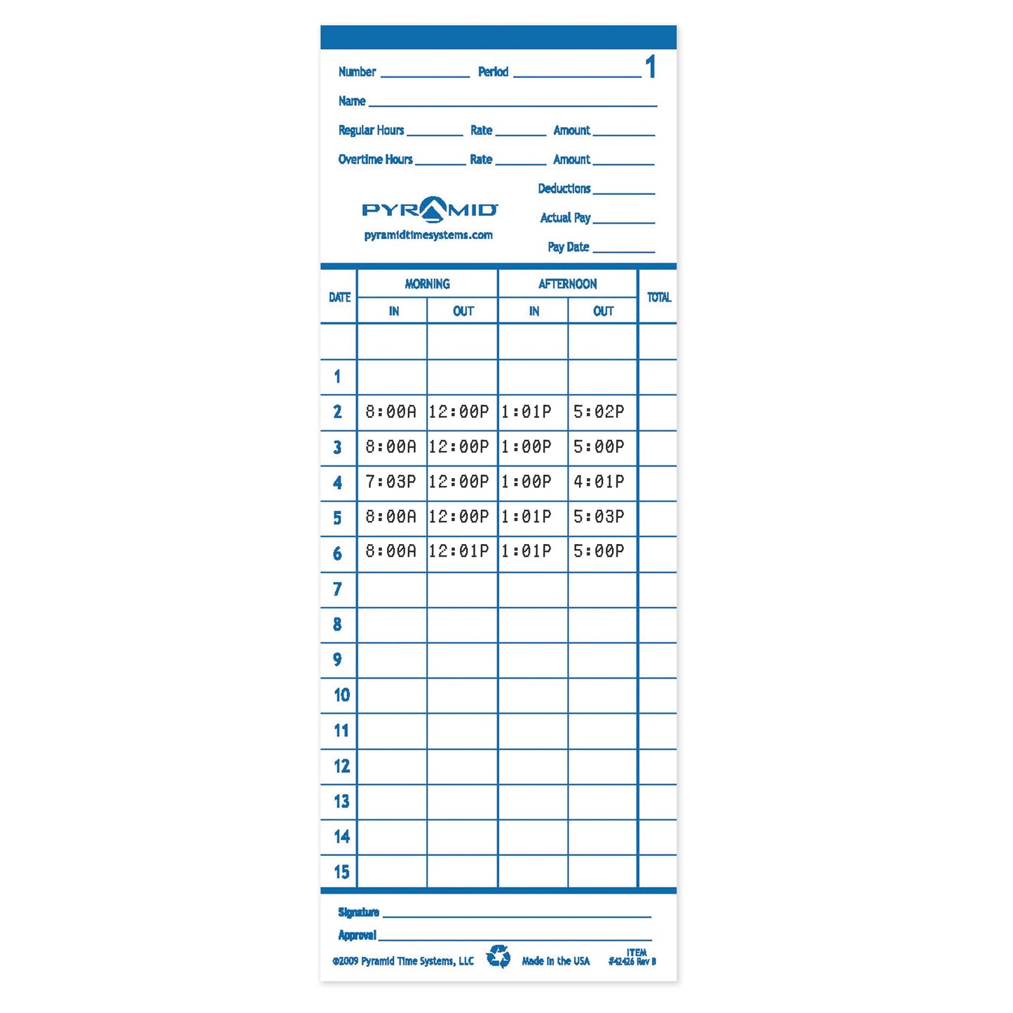 Pyramid Time Systems, 42415PK3, 300 Count Genuine and Authentic Time Cards for 2500, 2500K1, 2600, 2650 Series Time Clocks from Pyramid, Time Cards