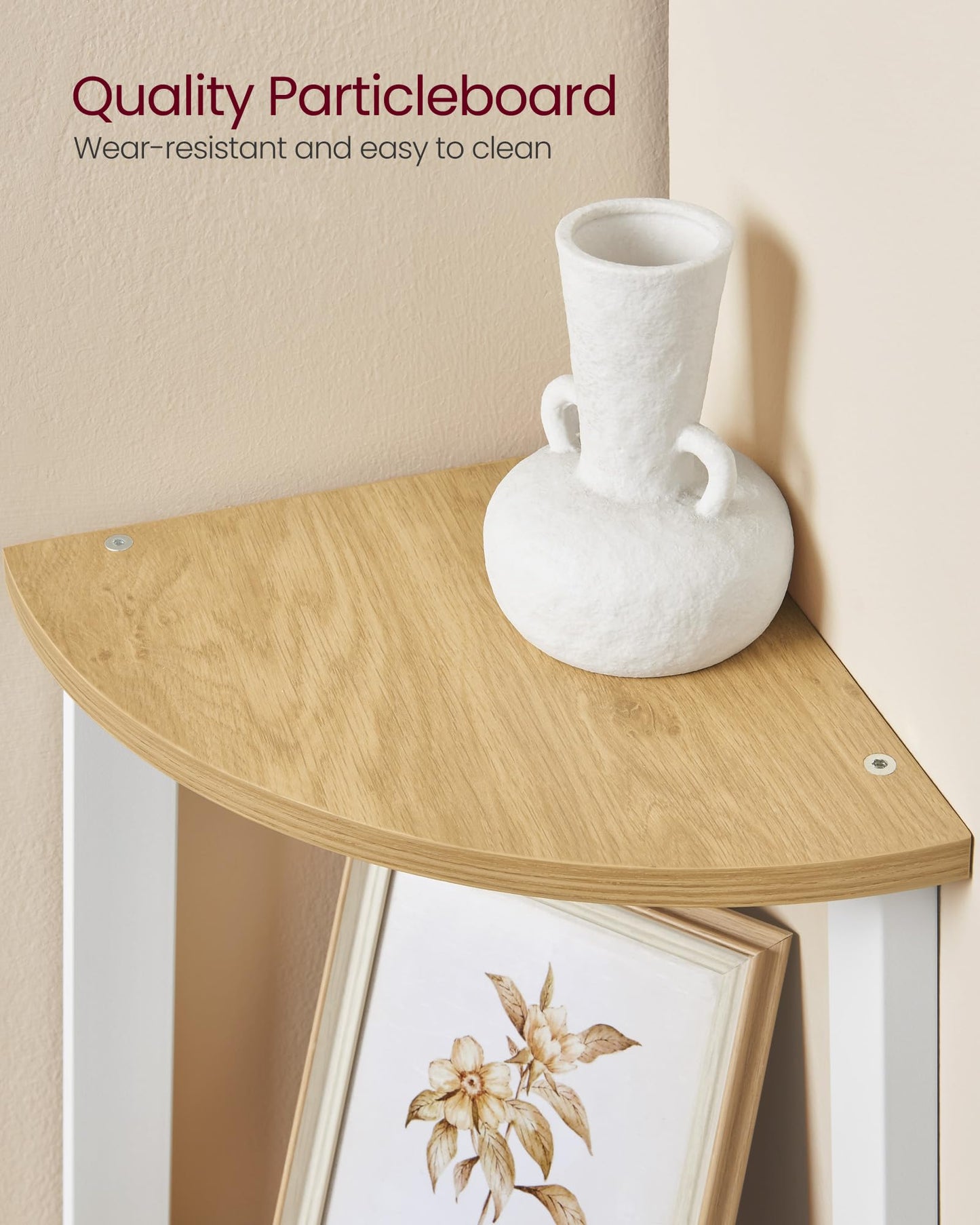 VASAGLE Corner Shelf Stand, 5-Tier Corner Bookshelf, Industrial Ladder Shelf, Plant Stand for Living Room, Office, Kitchen, Natural Oak and Matte White ULLS035Y01