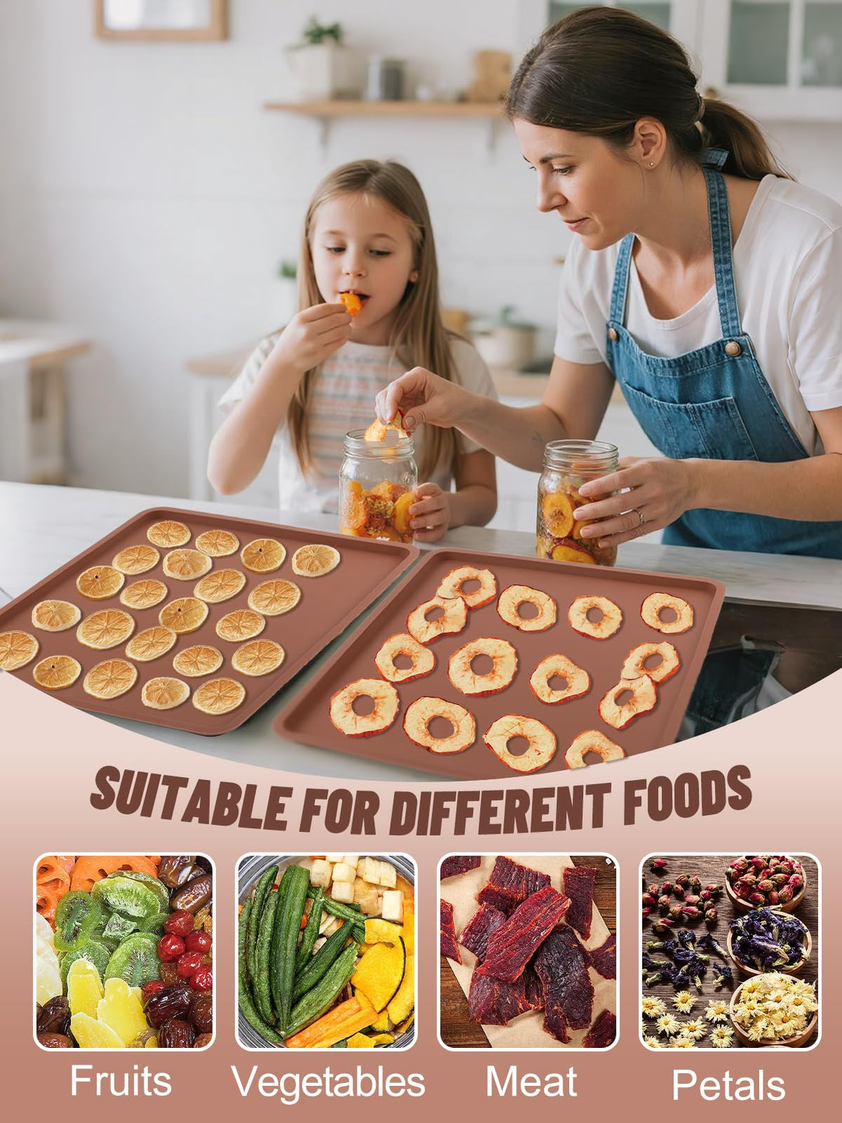 Aulock 6 Pcs Silicone Food Dehydrator Sheets with Edge, Compatible with Cosori/Excalibur/Magic Mill 14" x 14" Trays, Square Non-stick Tray Liner, High Temperature Resistance Reusable Dryer Mats