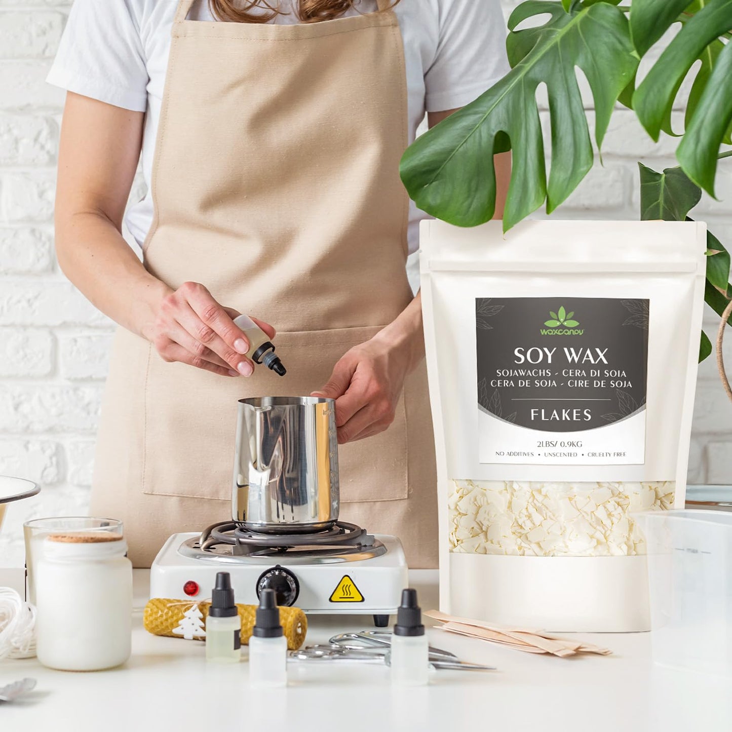 Soy Wax Flakes, Waxcanpy Pure & Natural Candle Wax, Organic Soy Wax 5 lb / 2.27 kg, Premium Candle Wax for Candle Making, No Additives, Harmless & ECO-Friendly, Cire de soja pour Bougie