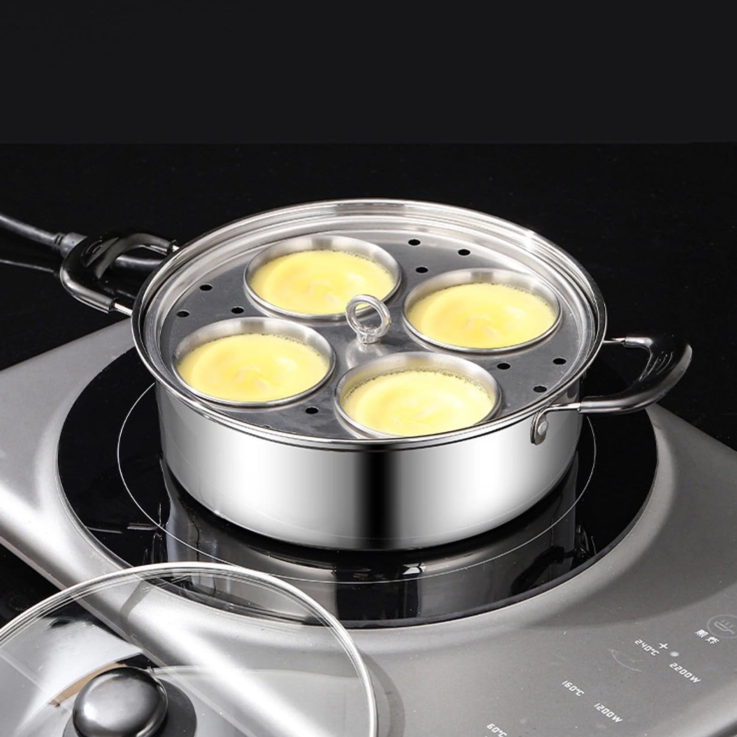 GOVNPJ Egg Poacher Pan, 4-Cup Stainless Steel Egg Poacher, Silver