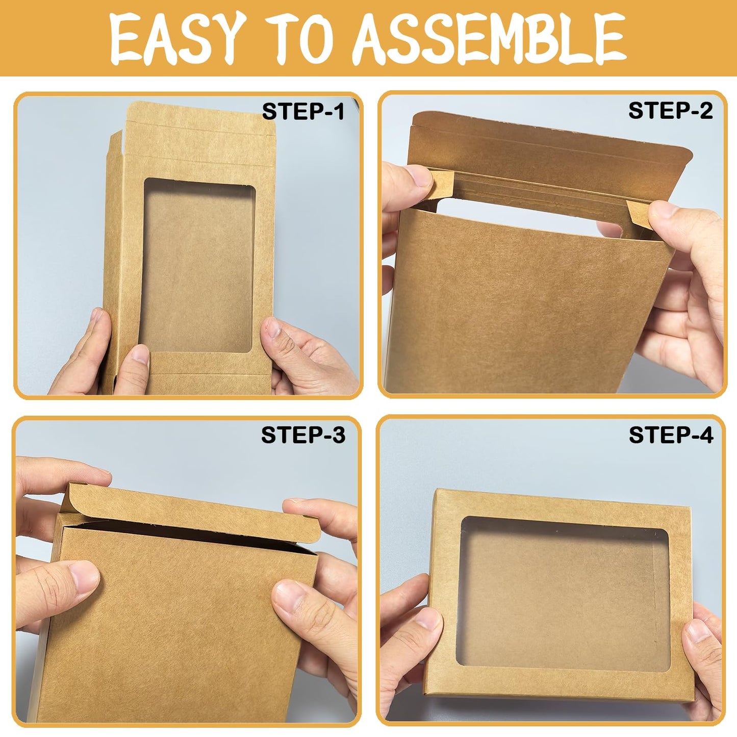 GIWOSK 60 Pcs Greeting Card Storage Box, Kraft Paper Box with PVC Transparent Window Greeting Card Holder Bulk for A7 Paper Photo Frame Card Envelope Biscuit, 5.39 x 7.36 x 1 Inches, Rectangle