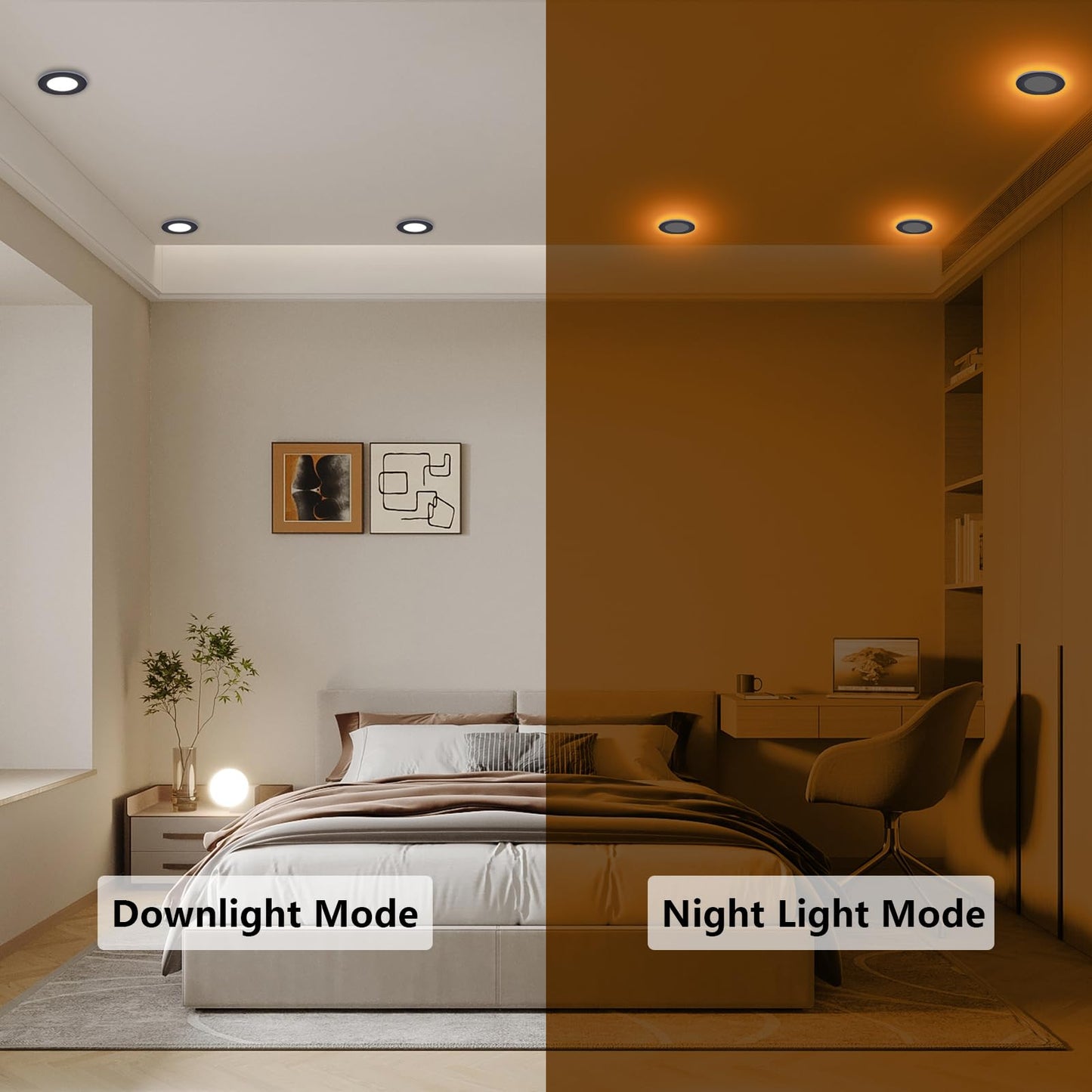 Togalonn Black Pot Lights LED 4 Inch Recessed Lights with Night Light Mode, Dimmable & 5CCT Selectable Slim Soffit Wafer Downlight, ETL Listed, IC Rate, 9W, 6 Pack