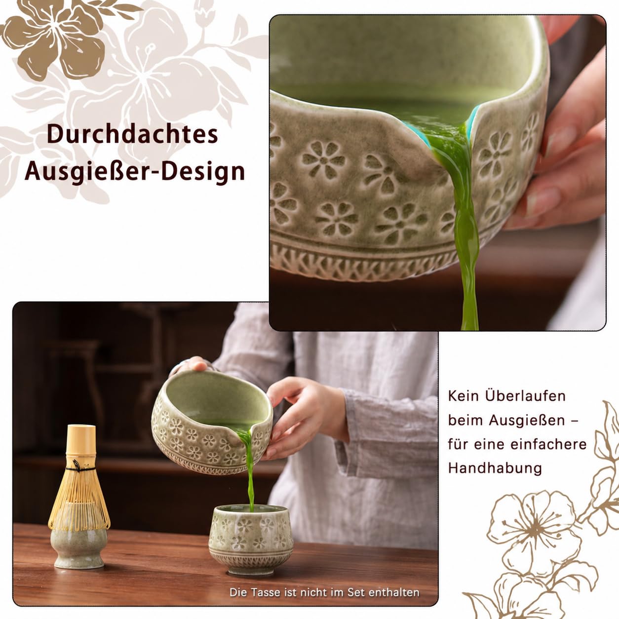 Buucup Matcha Whisk Set, Ceramic Matcha Set Includes Matcha Bowl, Matcha Whisk and Holder, Bamboo Scoop, Scoop Rest, Sifter and Tea Towel - 7 Pcs Matcha Kit for Matcha Lovers (Mottled Green)