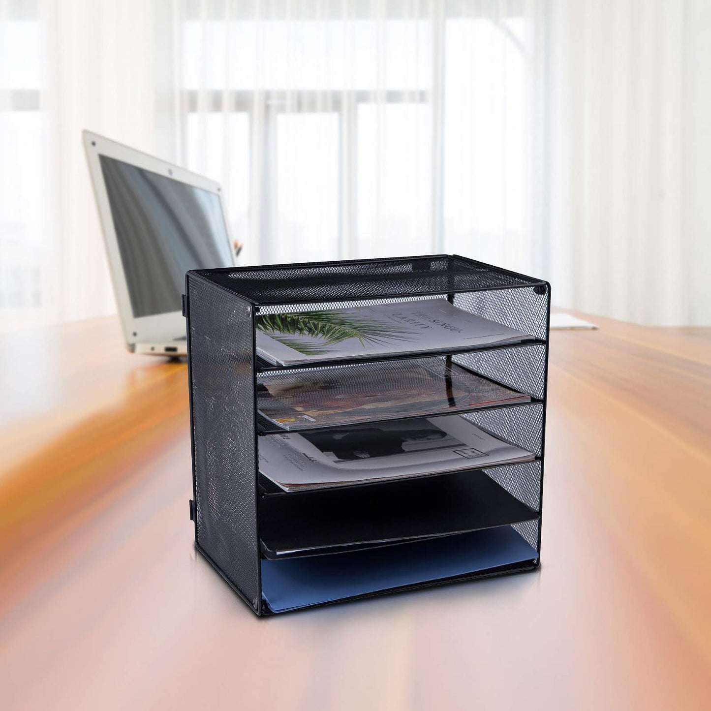 EASEPRES 6 Slot Black Desk File Organizer Tray, Mesh File Paper Letter Tray Desktop Paper Sorter Literature Organizer Rack for Home Office School, 2 Pack