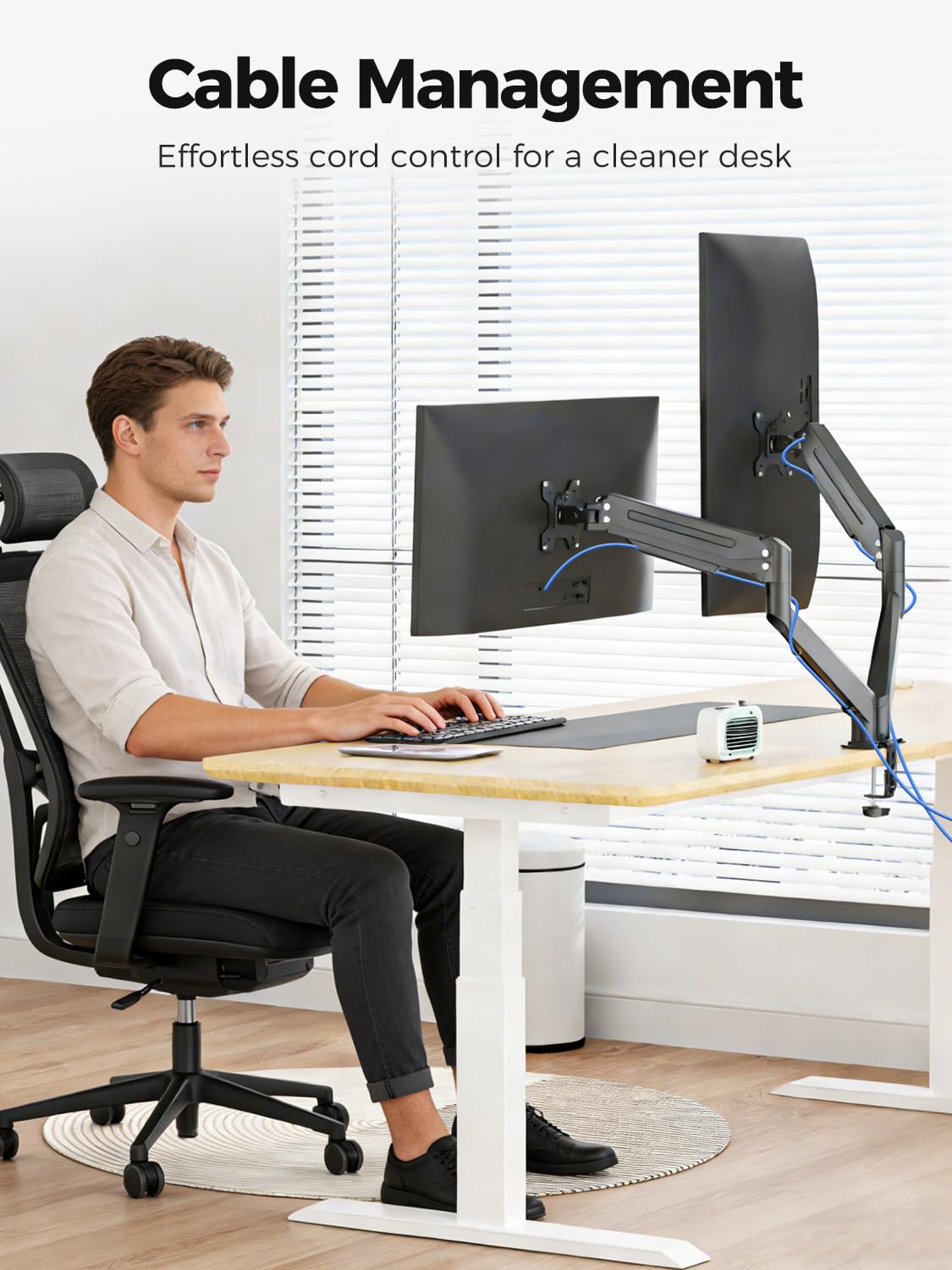 Suptek Dual Monitor Mount Stand-Height Adjustable Gas Spring Monitor Arm Desk Mount for 2 Computer Screens 17 to 32 inches - Each Arm Holds up to 22lbs,Black(MD8SP)