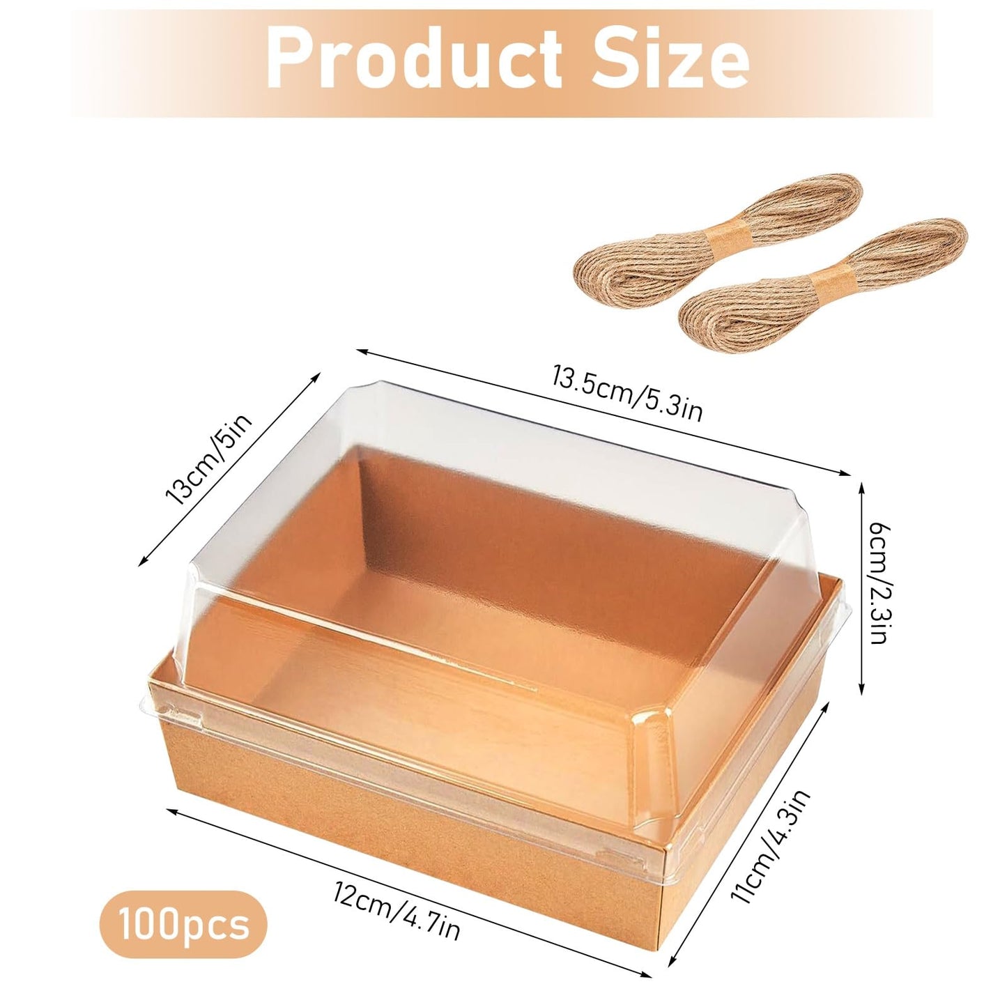 100 Pack Charcuterie Boxes with Clear Lids, Disposable Paper Sandwich Boxes,Square To Go Containers for Bakery Desserts, Strawberries, Cake Slice and Cookies