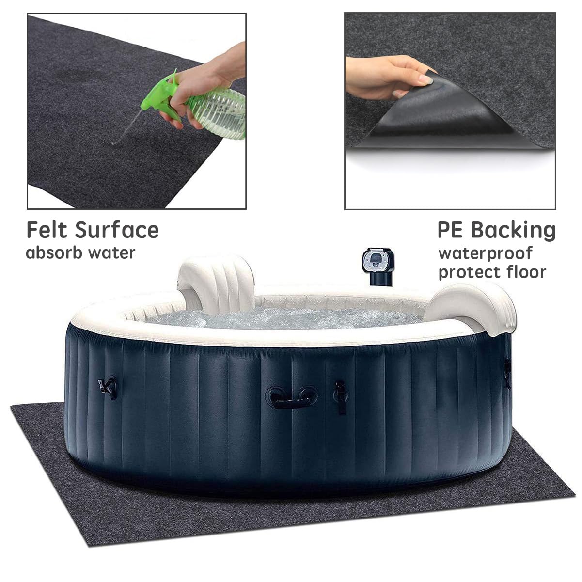 80 * 80 Inch Hot Tub Mat, Extra Large Floor Protector Pad for Inflatable Hot Cold Plunge Tub, Ice Bath Tubs Mat with Waterproof Slip-Proof Backing, Absorbent Mats for Spa Pool Ground Base