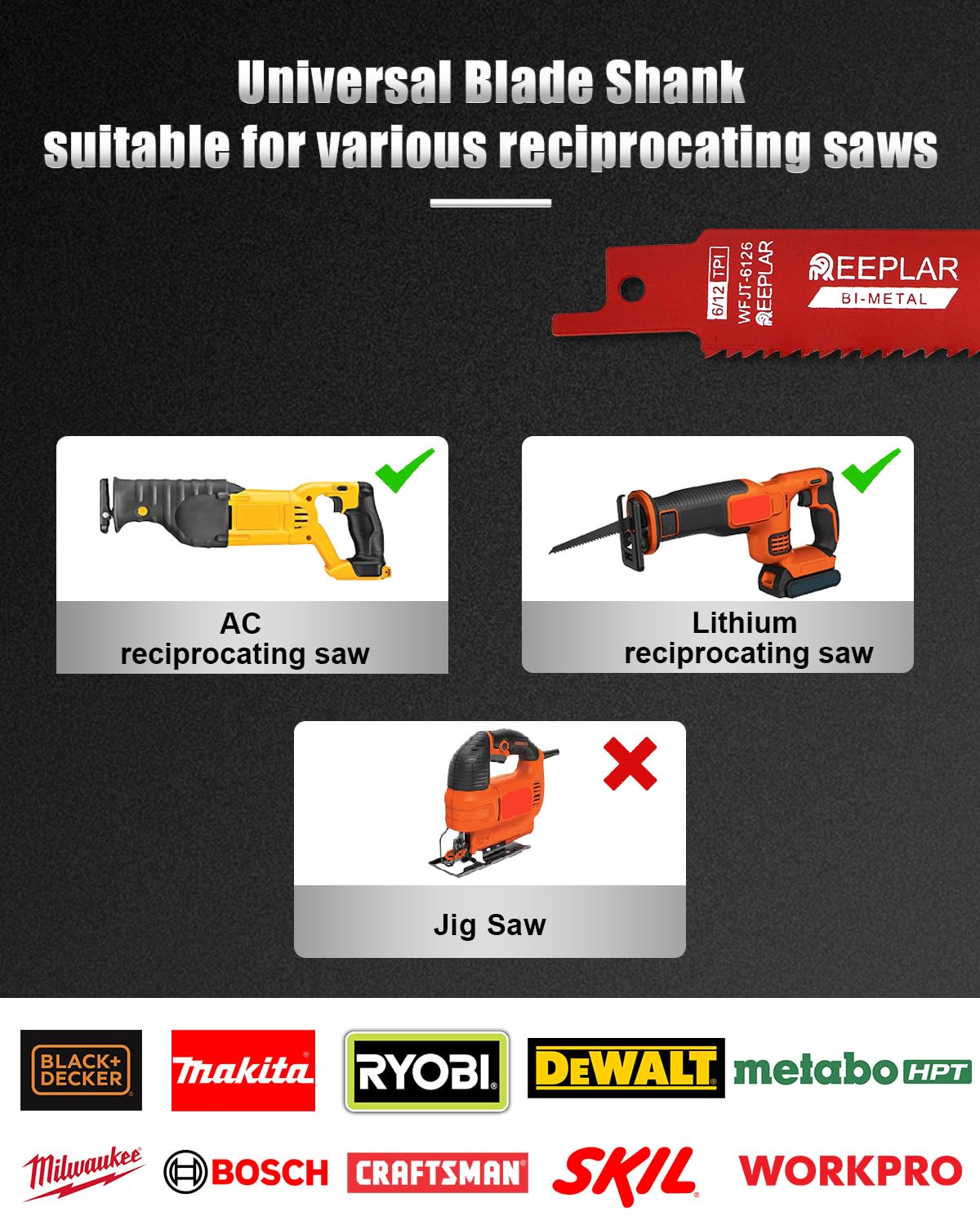 25 Pack 6 inch 14/18 TPI Bi-Metal Auto Dismantling Sawzall Blade for Metal, 6” 18-TPI Reciprocating Saw Blades Replace Milwaukee and Diablo sawzall Blade