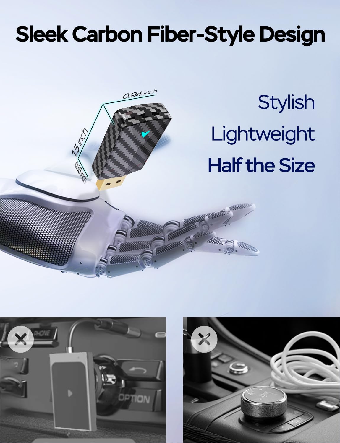 2025 Wireless CarPlay Adapter for iPhone, Mini Android Auto Adapter Converts Factory Wired to Wireless, Plug & Play, No Delay, Stable Connection Car Play Dongle for iOS 10+ / Android 11+