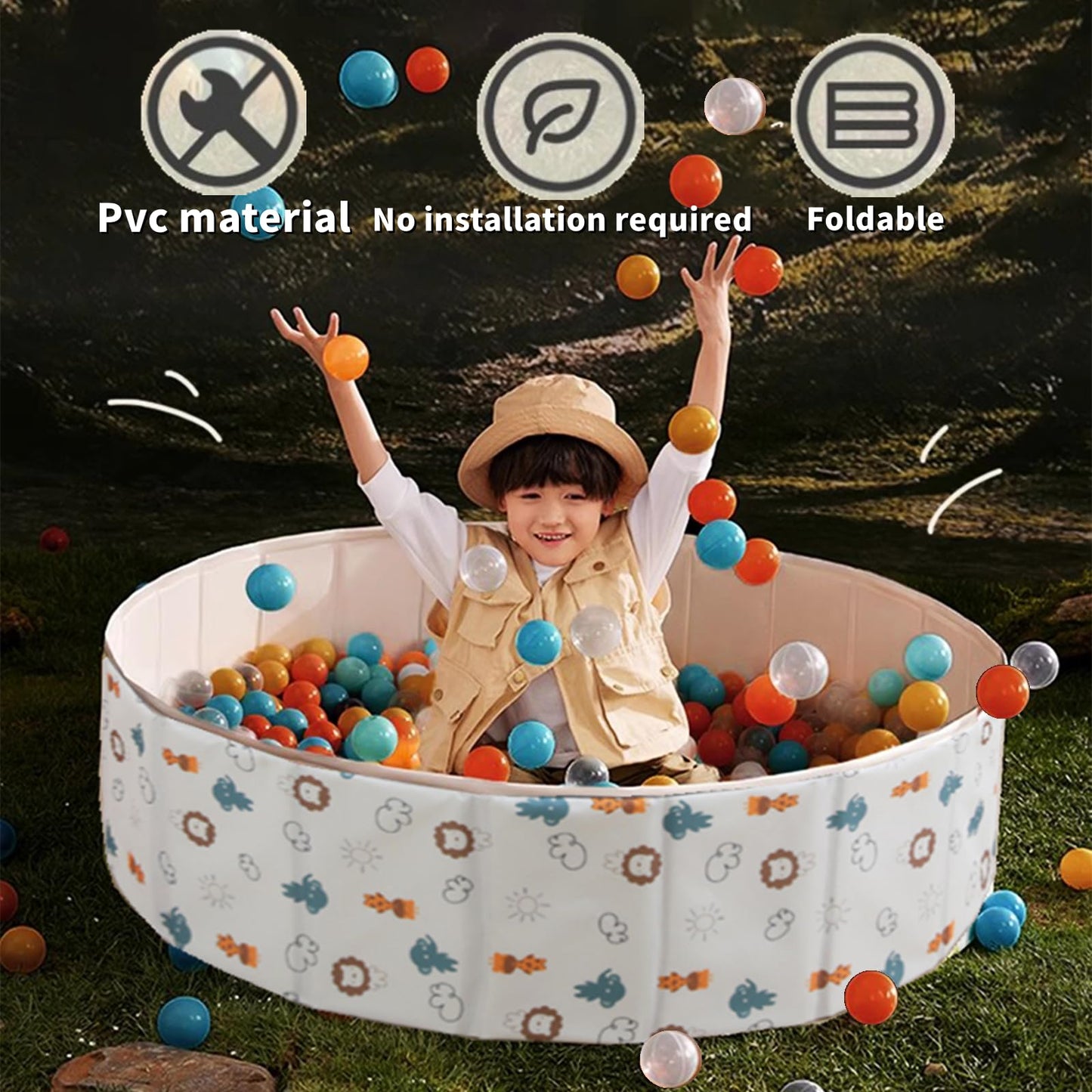 Large Ball Pit for Kids Baby 40/47in Baby Ball Pit Holds Over 800 Balls Indoor Outdoor Use Toddlers Play Pool for Dog No Need Inflate Balls Not Include (44"(120cm))
