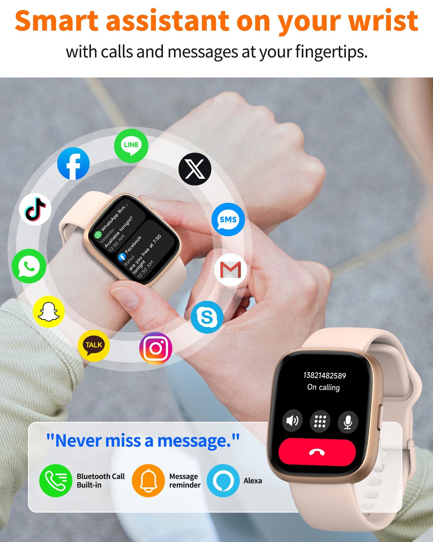 Smart Watch for Men Women, Bluetooth Calling, 1.83" HD Touch Screen Fitness Tracker, 100+ Sports Modes,Heart Rate Sleep Monitor, DIY Dial, IP68 Waterproof, Compatible with Android & iOS
