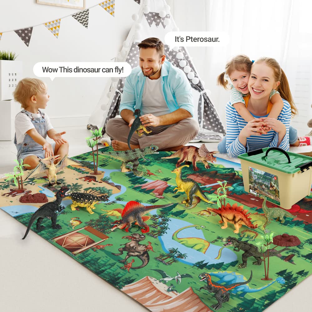 FRUSE Dinosaur Toys Figures,12 PCS Realistic Large Dinosaur Figurines with Jumbo Play Mat & Information Dino Book,Educational Dino Figure Playset Cake Topper Decoration for Kids
