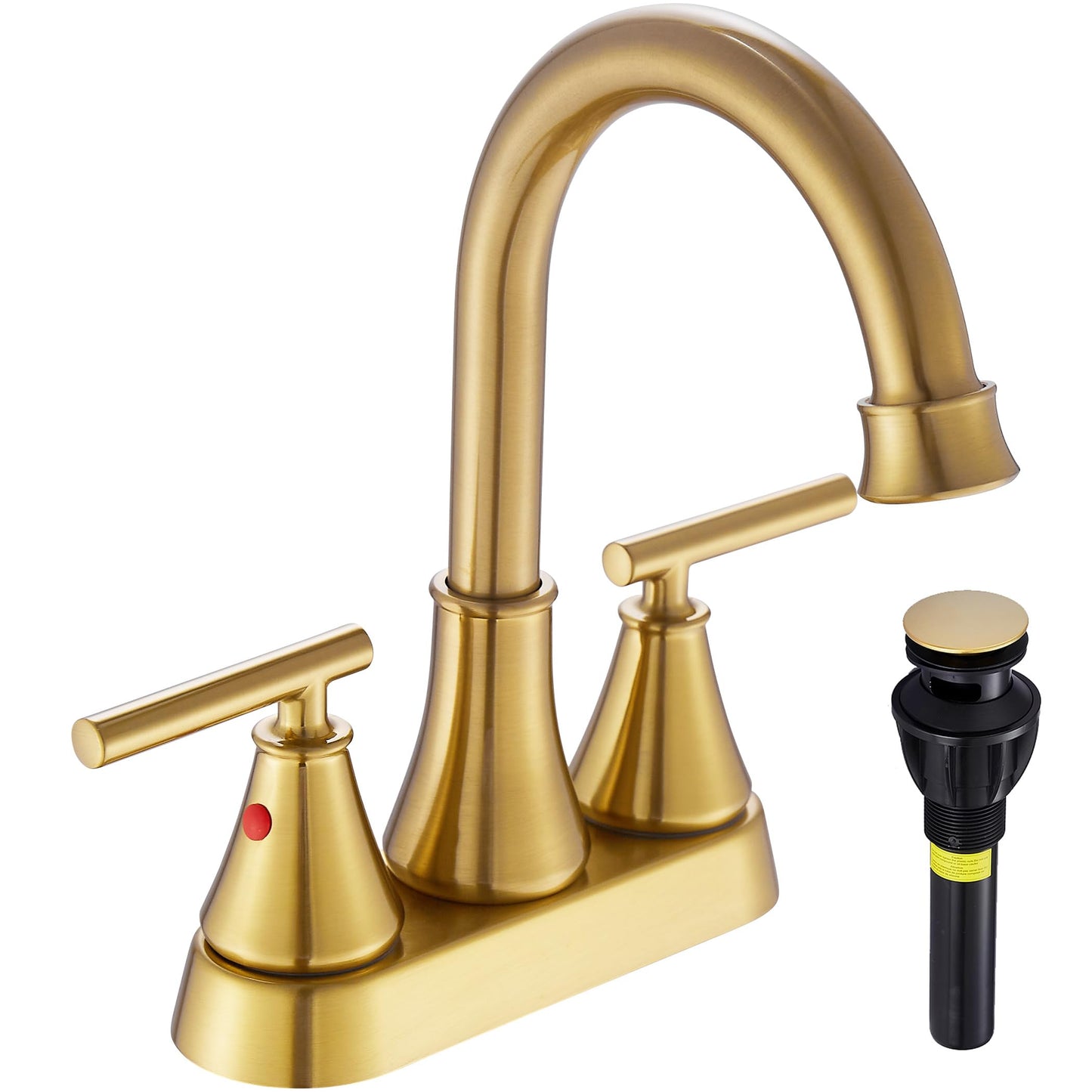 Fransiton Bathroom Sink Faucet 3 Hole 4 Inch Centerset, Brushed Gold 2 Handle Lead-Free Modern Bathroom Faucet Vanity Faucet with Pop-up Drain Stopper and Supply Hoses
