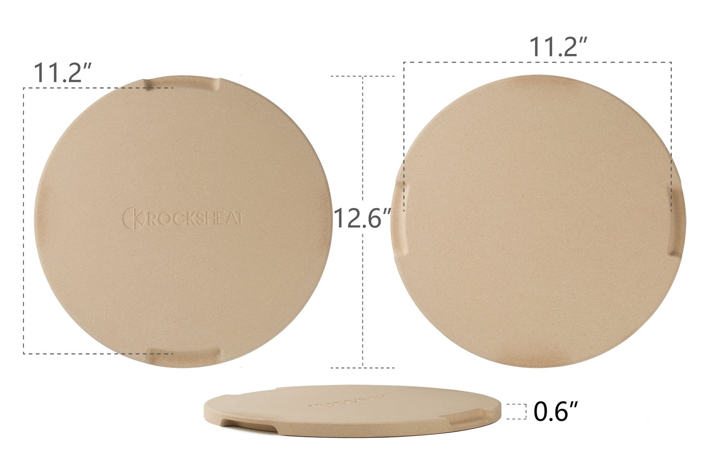 ROCKSHEAT Pizza Stone Made of Cordierite for Pizza & Bread Baking Grilling. Perfect for Oven or Grill. Innovative Unique Double - Faced Built - in 4 Handles Design (Round 12.6"x0.6")