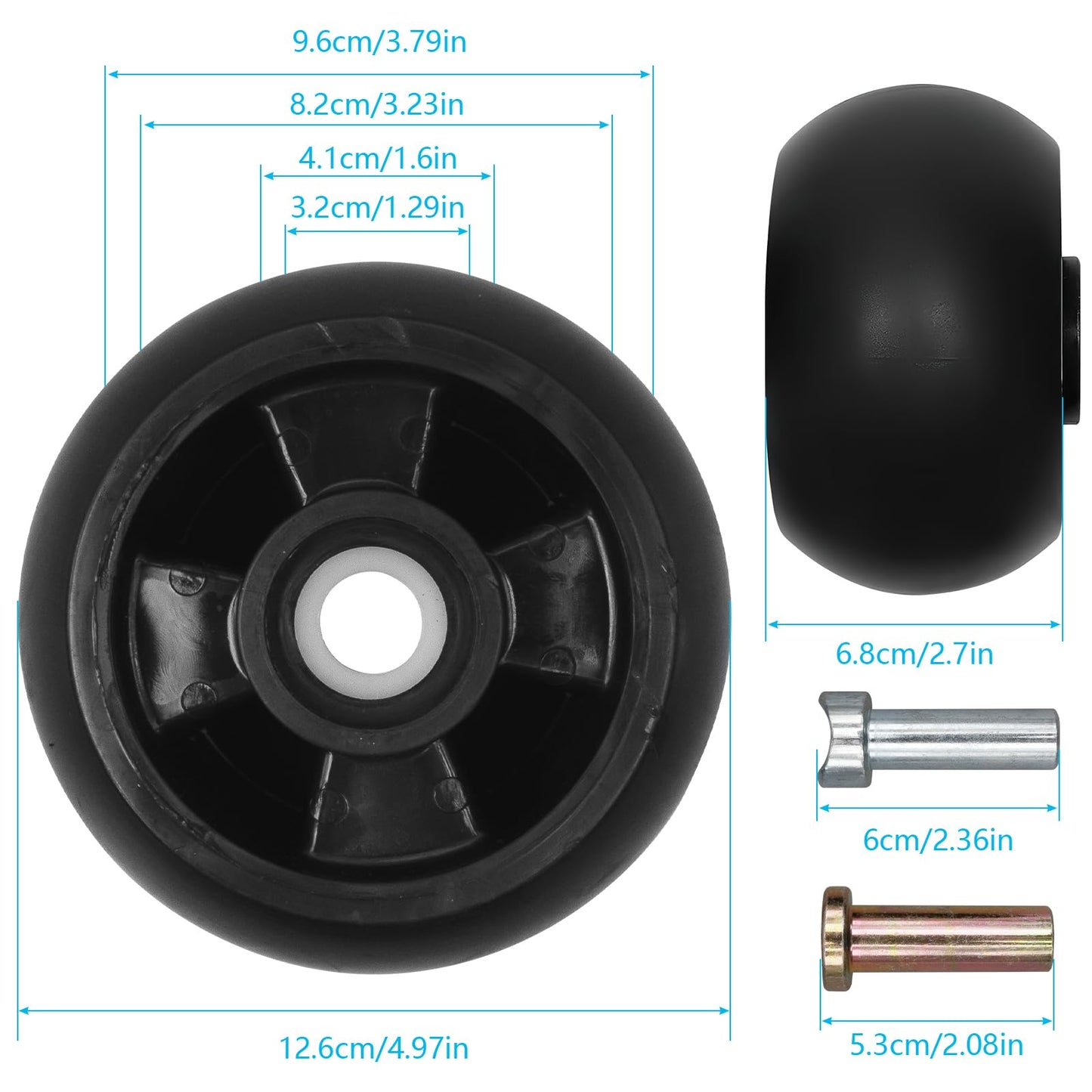 4 Pack Deck Gauge Wheel Kit for John Deere Lawn Tractors, Deck Lawn Mowers Wheel Replace Part - Compatible with 48", 54", 60", 62", 72" Decks - Replaces AM125172, AM124706, 210-300