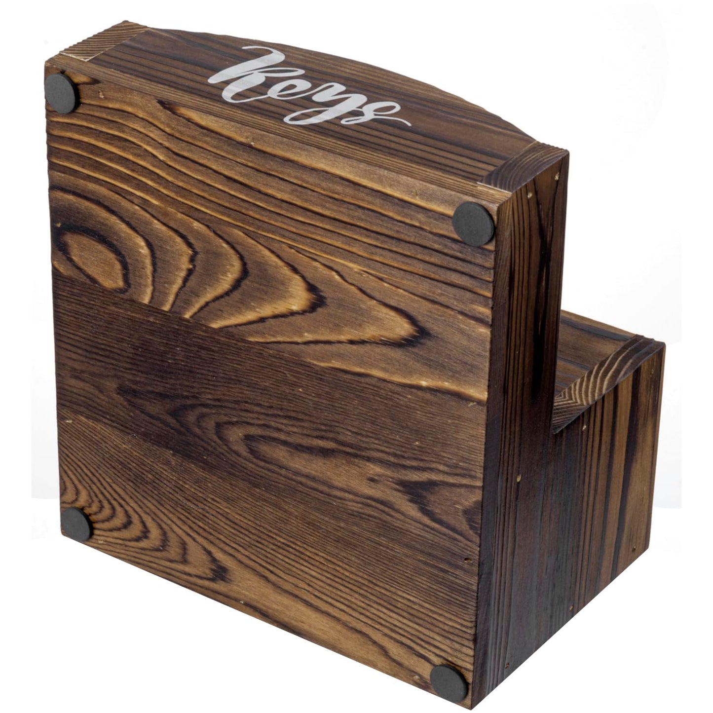MyGift Rustic Burnt Solid Wood Mail Holder and Key Organizer, Entryway Storage Tray or Office Desktop Organizing Bin with White Cursive Lettering Labels