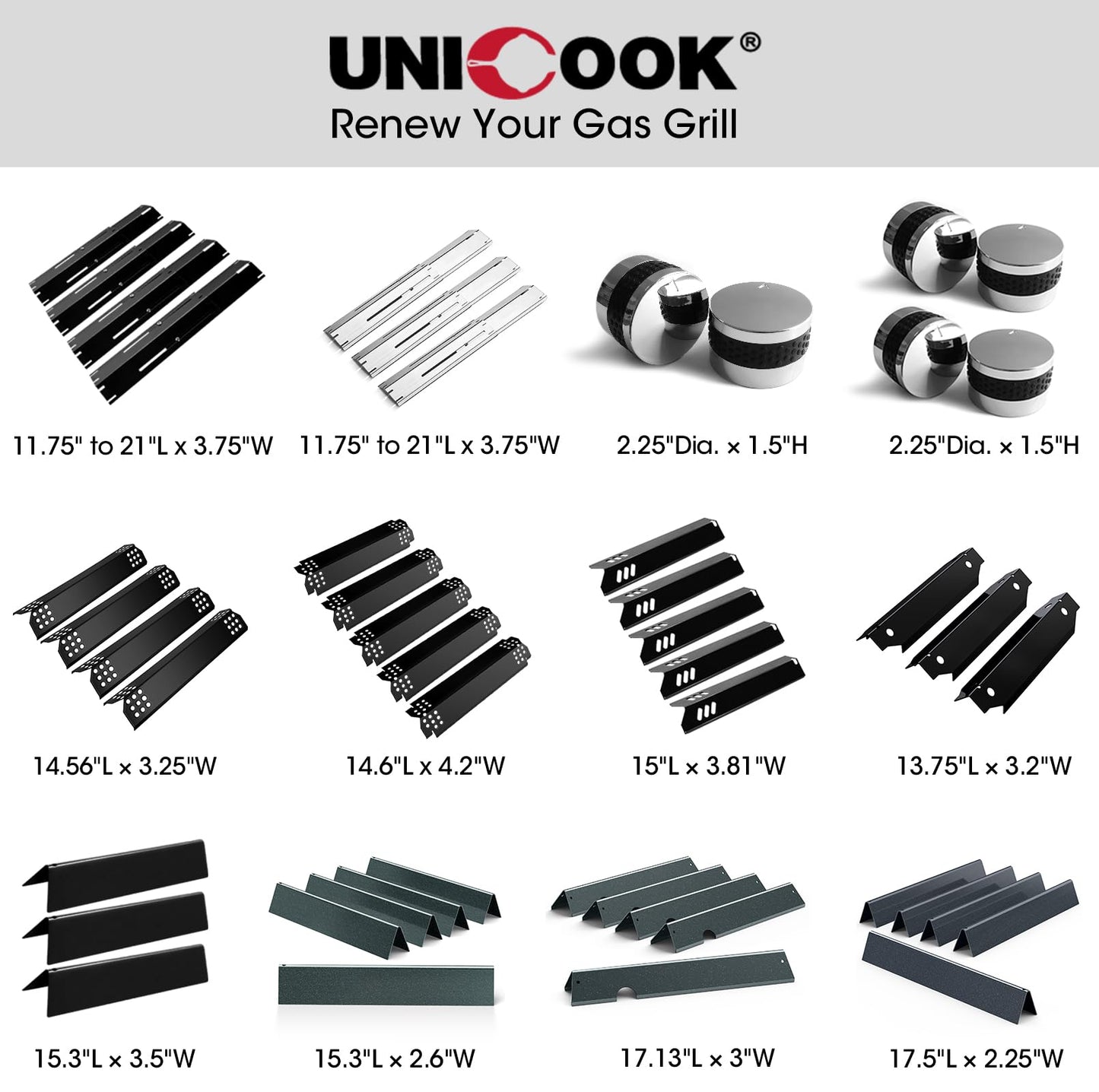 Unicook Heavy Duty Adjustable Porcelain Grill Heat Plate Shield, Heat Tent, Burner Cover, Flame Tamer, Flavorizer Bar for Gas Grill, Extends from 11.75" L up to 21" L, 4 Pack