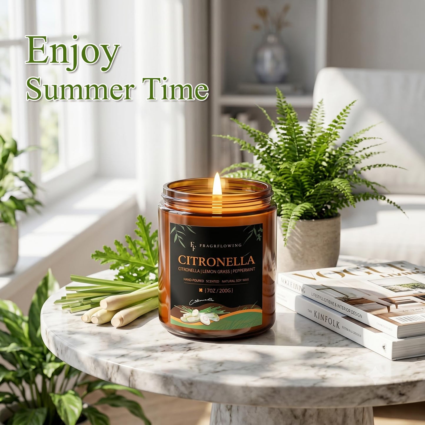 Citronella Candles Set, Indoor Outdoor Lemongrass Scented Candles,Natural Soy Wax Jar Candle, 200-Hour Burn Time, 28 oz (4 Pack)