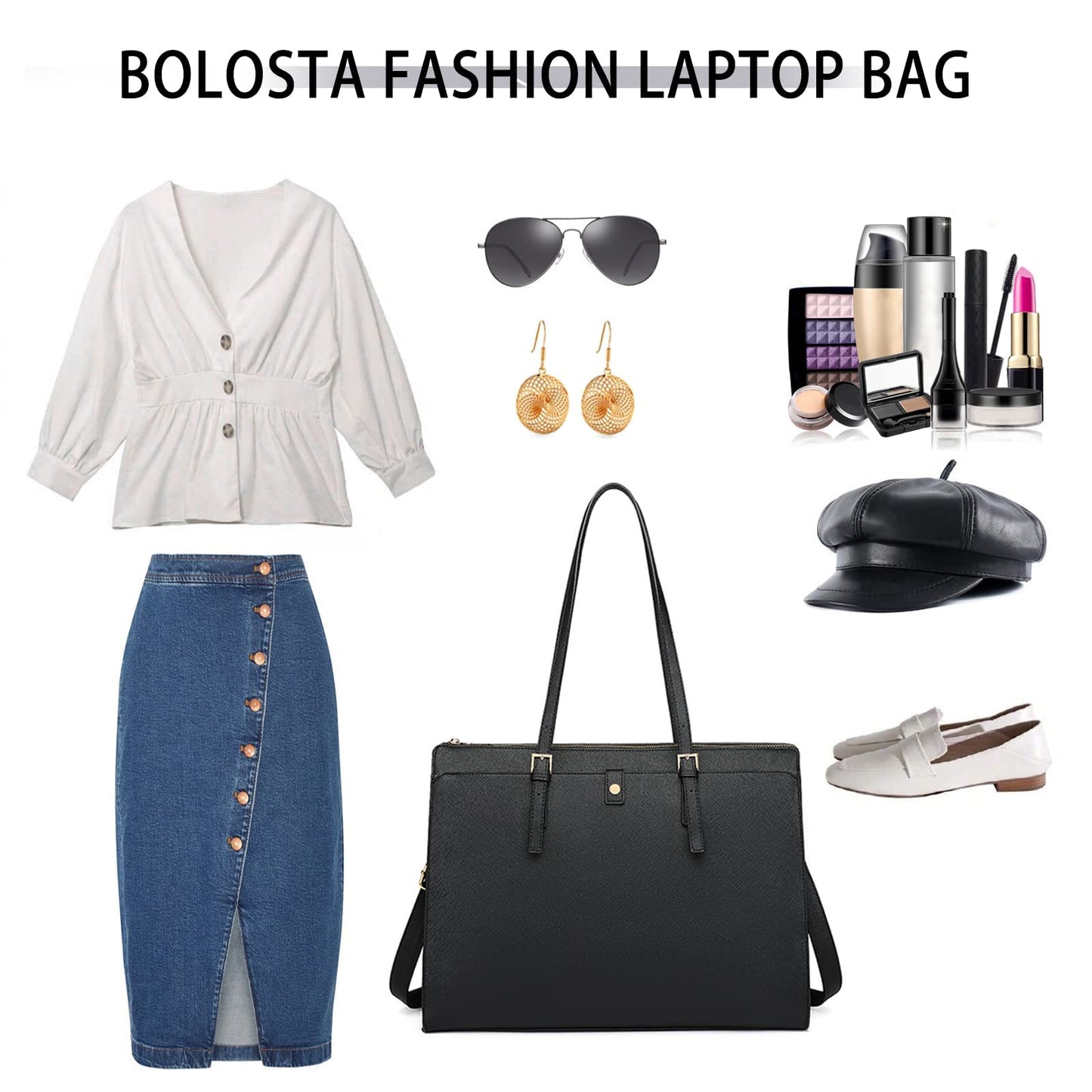 Laptop Bag for Women 15.6 inch Classy Women Tote Leather Computer for Work Large Capacity Waterproof Black Briefcase Business Tote Bags for Women