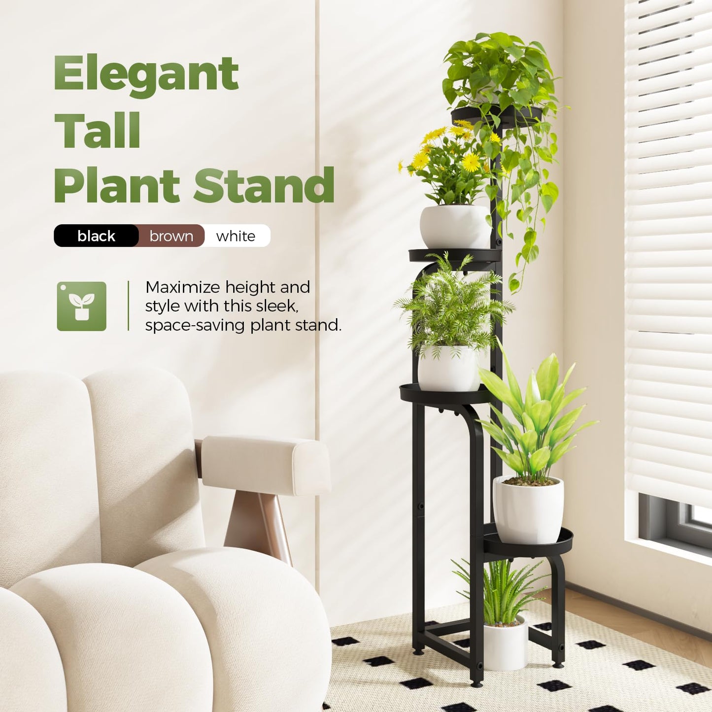 Bamworld Tall Plant Stand Indoor Outdoor, Corner Metal Flower Pot Stands for Multiple Plants, 4 Tier Heavy Duty Plant Shelf for Patio Garden Balcony Living Room Bedroom, Black