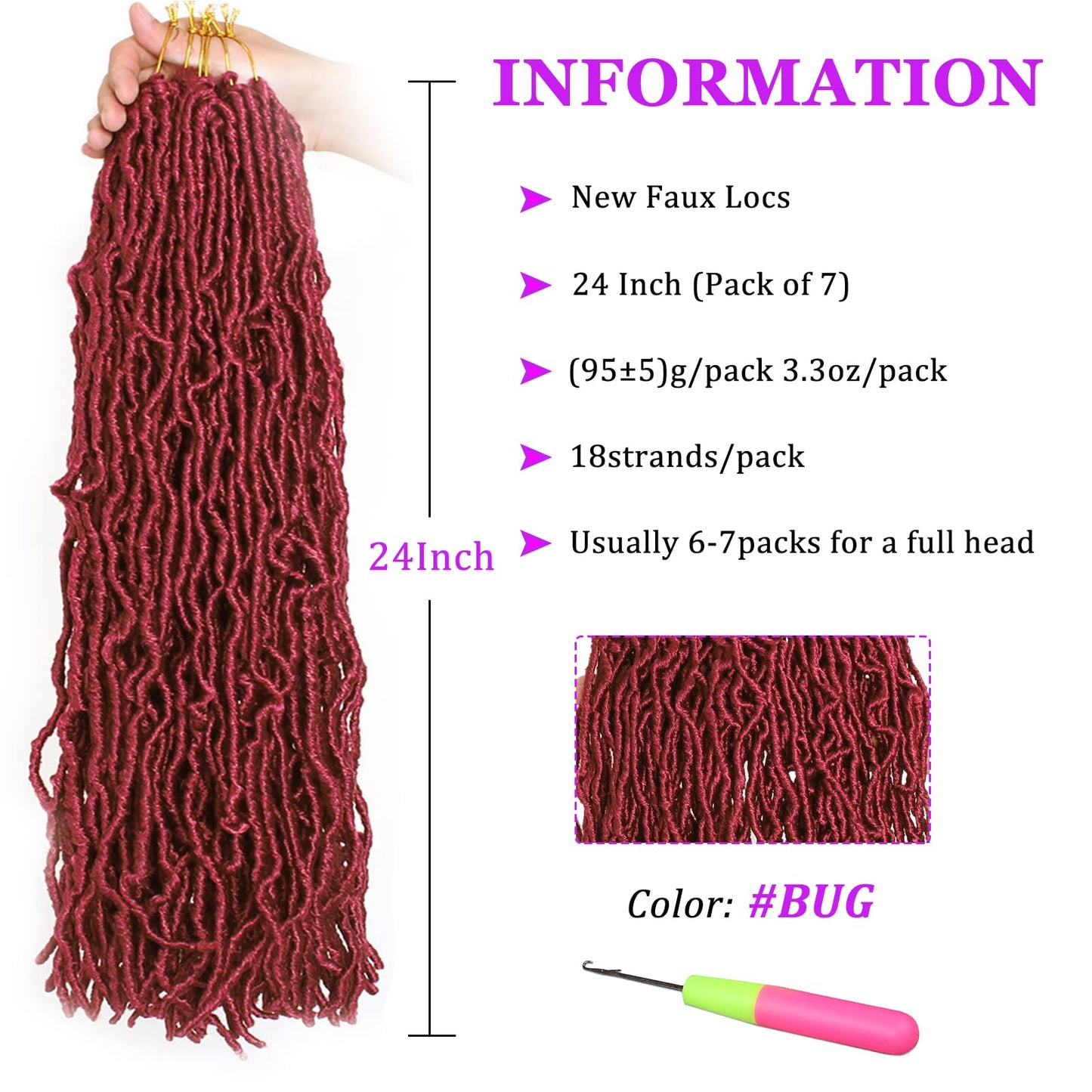 ZRQ 7 Bundles Crochet Synthetic Hair 24" 7 Bundles 7 Bundles Long Soft Crochet Goddess Hair Braids Crochet Braids Soft Pre-Curled Hair Locs Braided Afro Roots Synthetic Hair Extensions (24", Insect #)