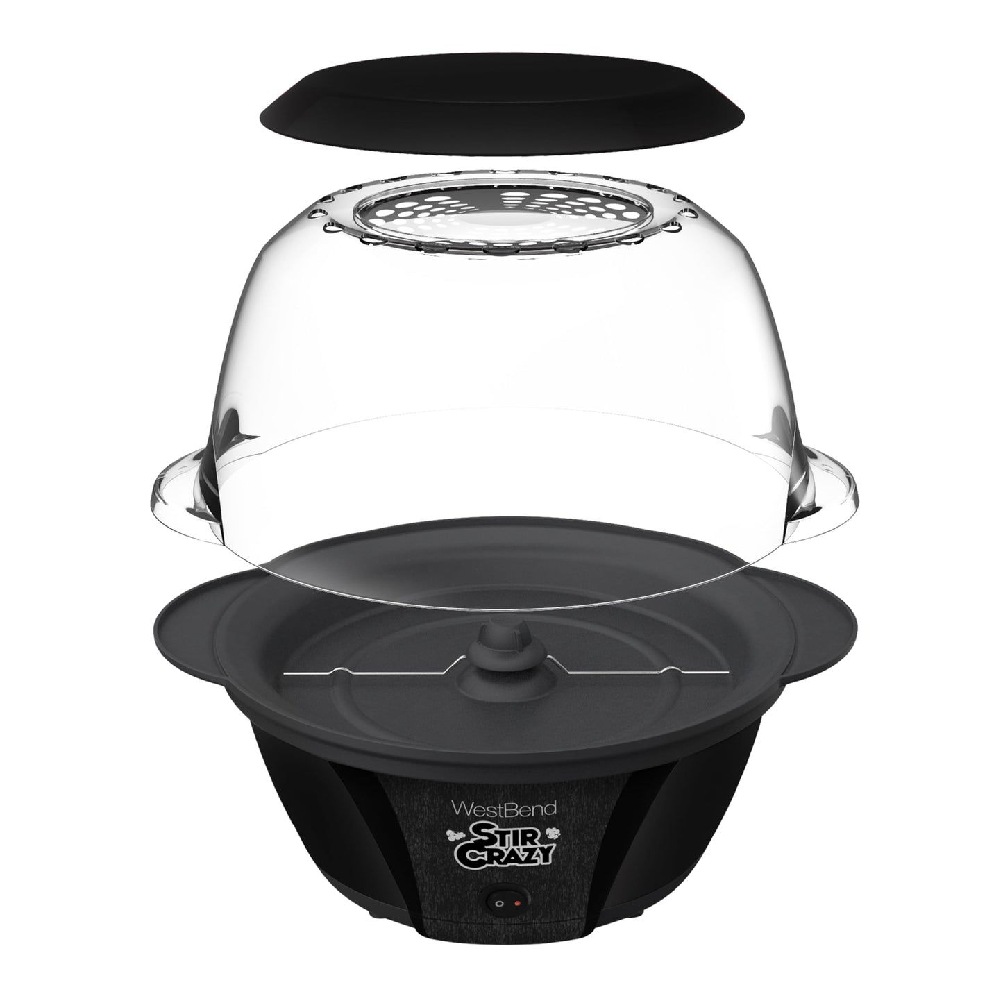 West Bend 82707B Stir Crazy Electric Hot Oil Popcorn Popper Machine with Stirring Rod Offers Large Lid for Serving Bowl with Improved Butter Melting, 6-Quart, Black
