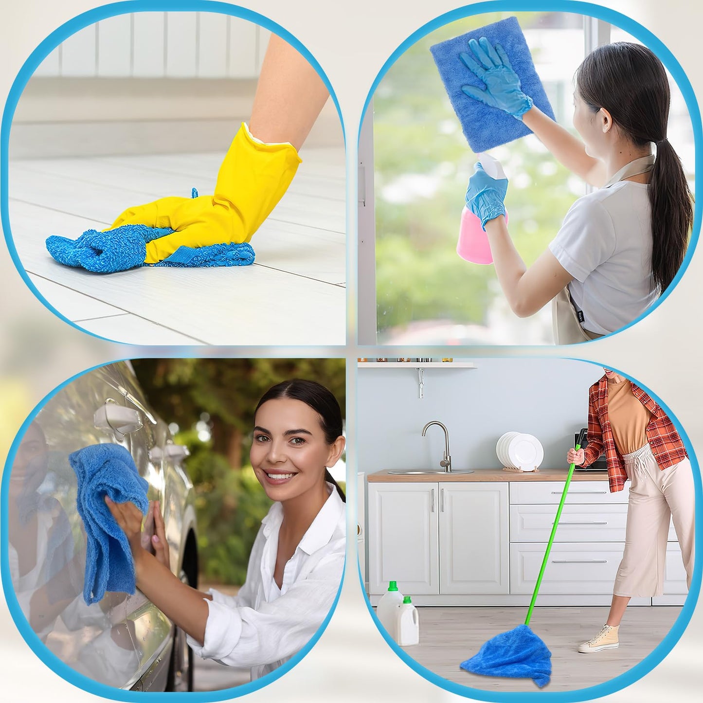 CODOHI 4 Pcs Extra Large Microfiber Cleaning Cloth, 30"x20" Washable Reusable Floor Cloth for Squeegee Mop House Floor Kitchen Car Window Highly Absorbent, Lint and Streak Free