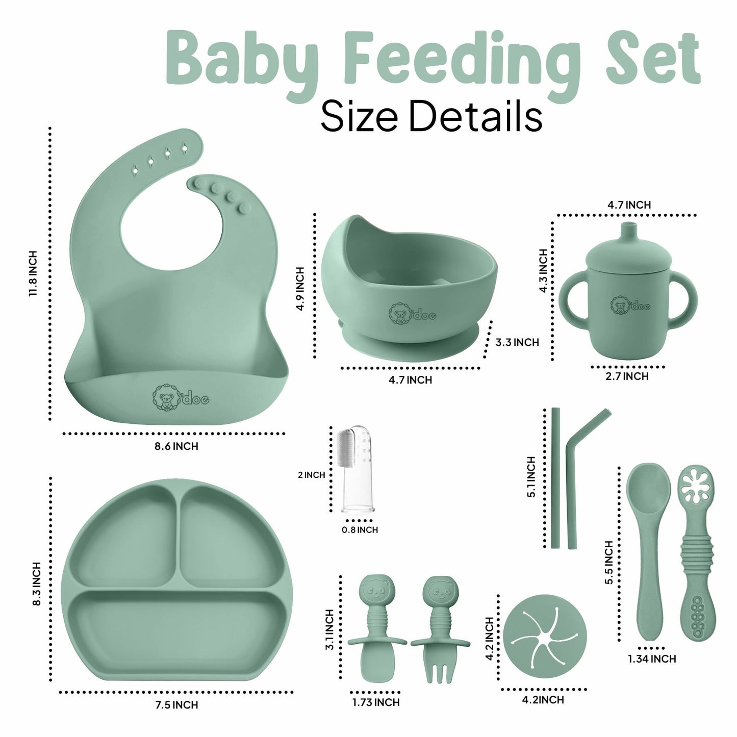 O'doe 11 Pcs Baby Led Weaning Feeding Supplies for Toddlers, Baby Feeding Set | Suction Silicone Baby Bowl Self Eating with Fruit Feeder, Cup, Bibs, Food Plate Kit with Lid 6+ Months