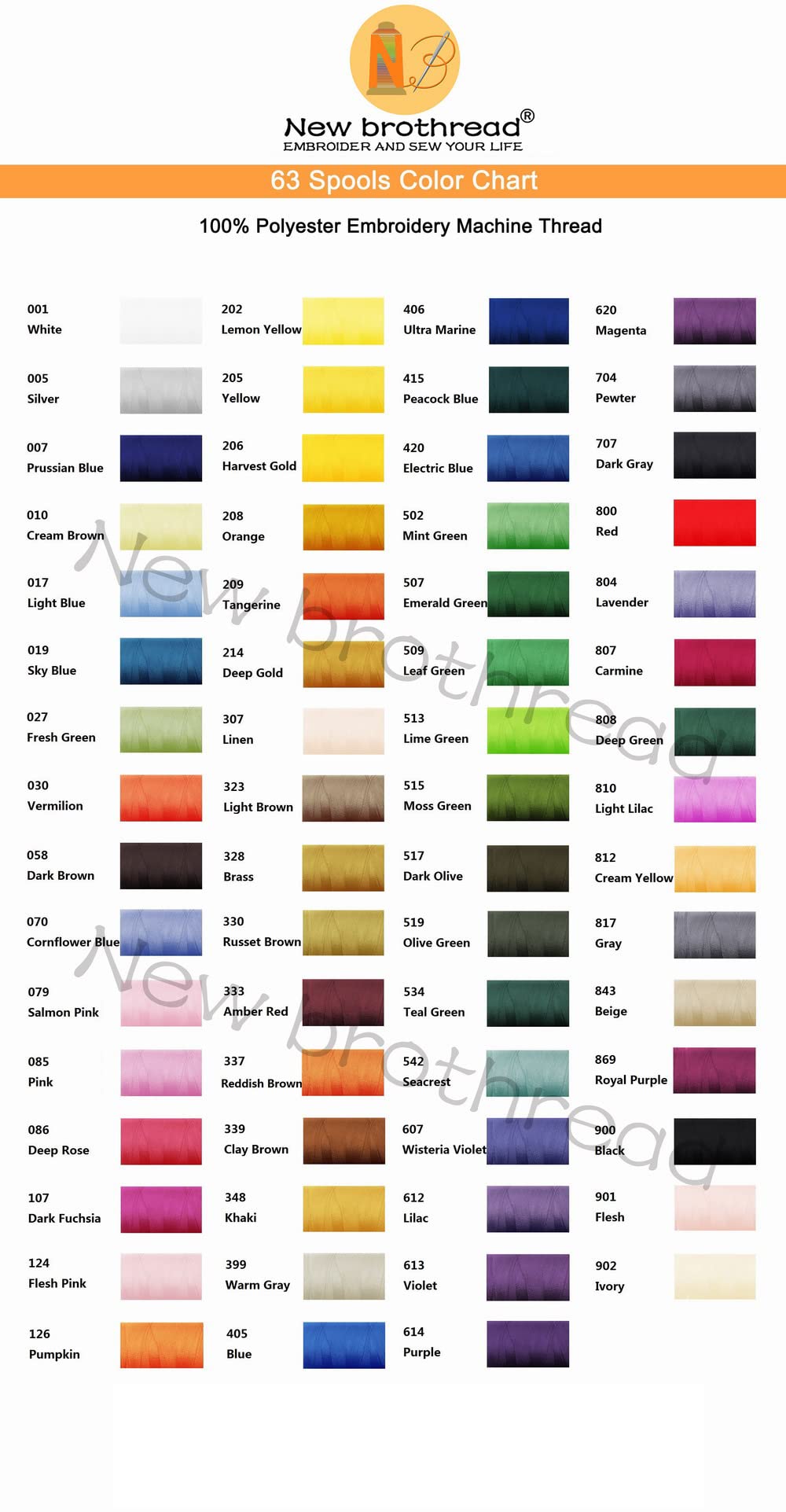 63 Spools Polyester Machine Embroidery Thread Kit 500M Compatible with Brother Colors