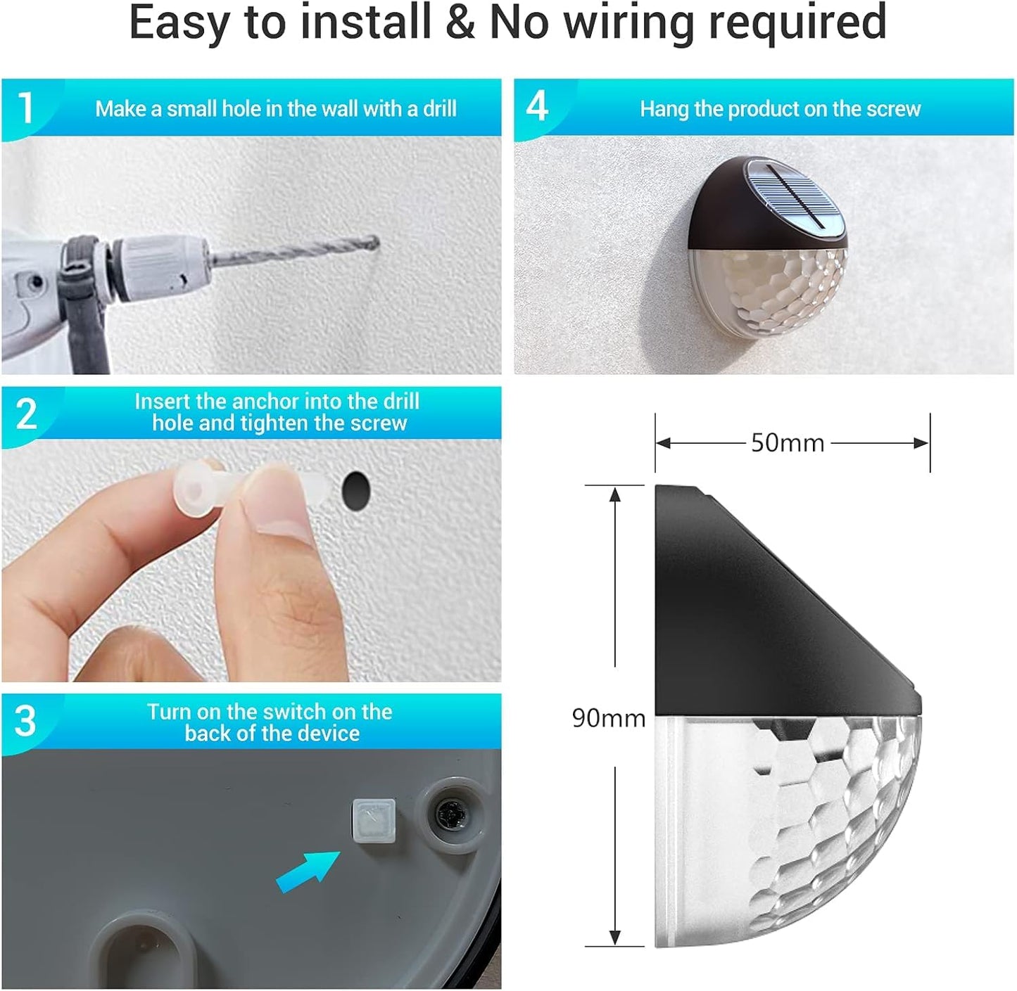 Quntis Solar Fence Lights Outdoor, 4 Pack Solar Lights Outdoor with Dusk to Dawn Sensor, IP65 Waterproof Decorative Wall Lights, Warm White Solar Garden Lights for Fence Patio Backyard Balcony Railing
