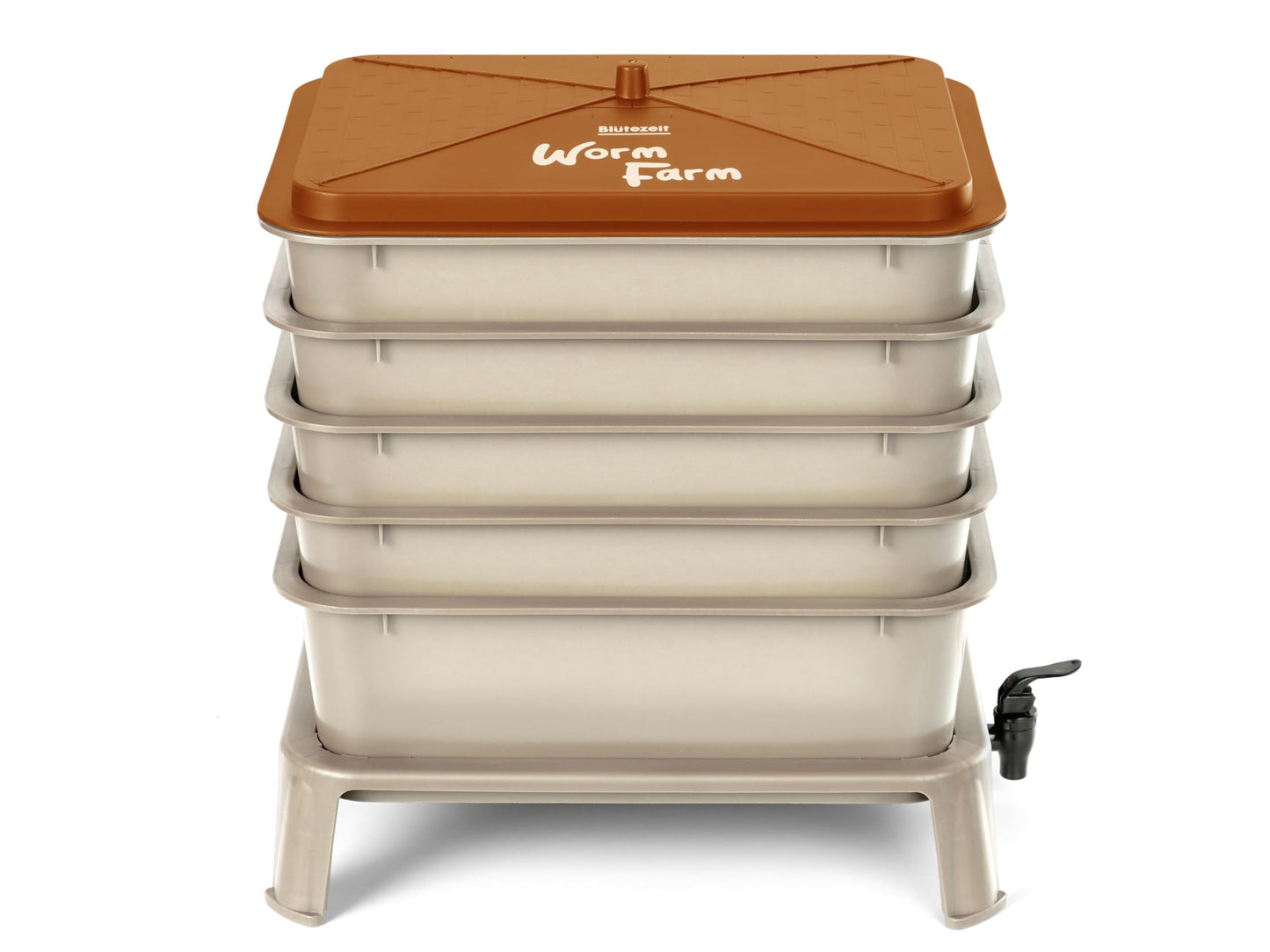 Blütezeit 5-Tray Worm Compost Bin, 53QT Outdoor & Indoor Worm Composter with Worm Farm Starter Kits for Home & Kitchen Recycling Food Waste (Gold)