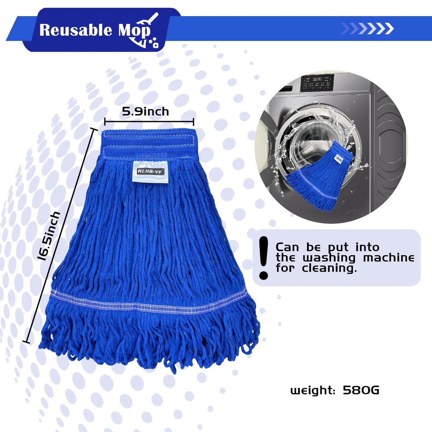 KLHB-YF 21 oz Thick Looped End Blue Mop Heads - Heavy Duty Thick Blue Replacement Mop Heads Cotton Washable Industrial mop Heads Heavy Duty for Commercial & Home Cleaning(blue)