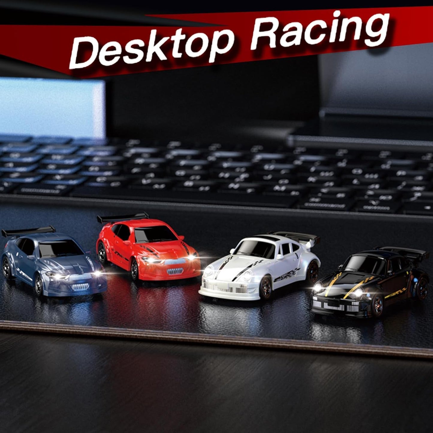 4WD RC Drift Car,1:64 Mini Desktop Remote Control Car for Boys,2.4G Racing Cars LED Lights,Remote Control Racing Cars Toy Gift for Adults Toy Gift 14+ Years(Black)